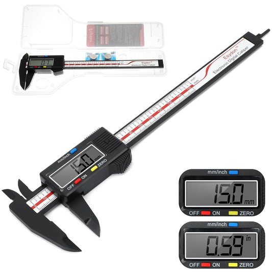 Digital Caliper, Esydon Upgraded Calipers 6 inch, Measuring Tool, Electronic Ruler, with Large LCD Screen, Auto-Off Feature, Inch and Millimeter Conversion, Plastic Case, Perfect for Household, DIY