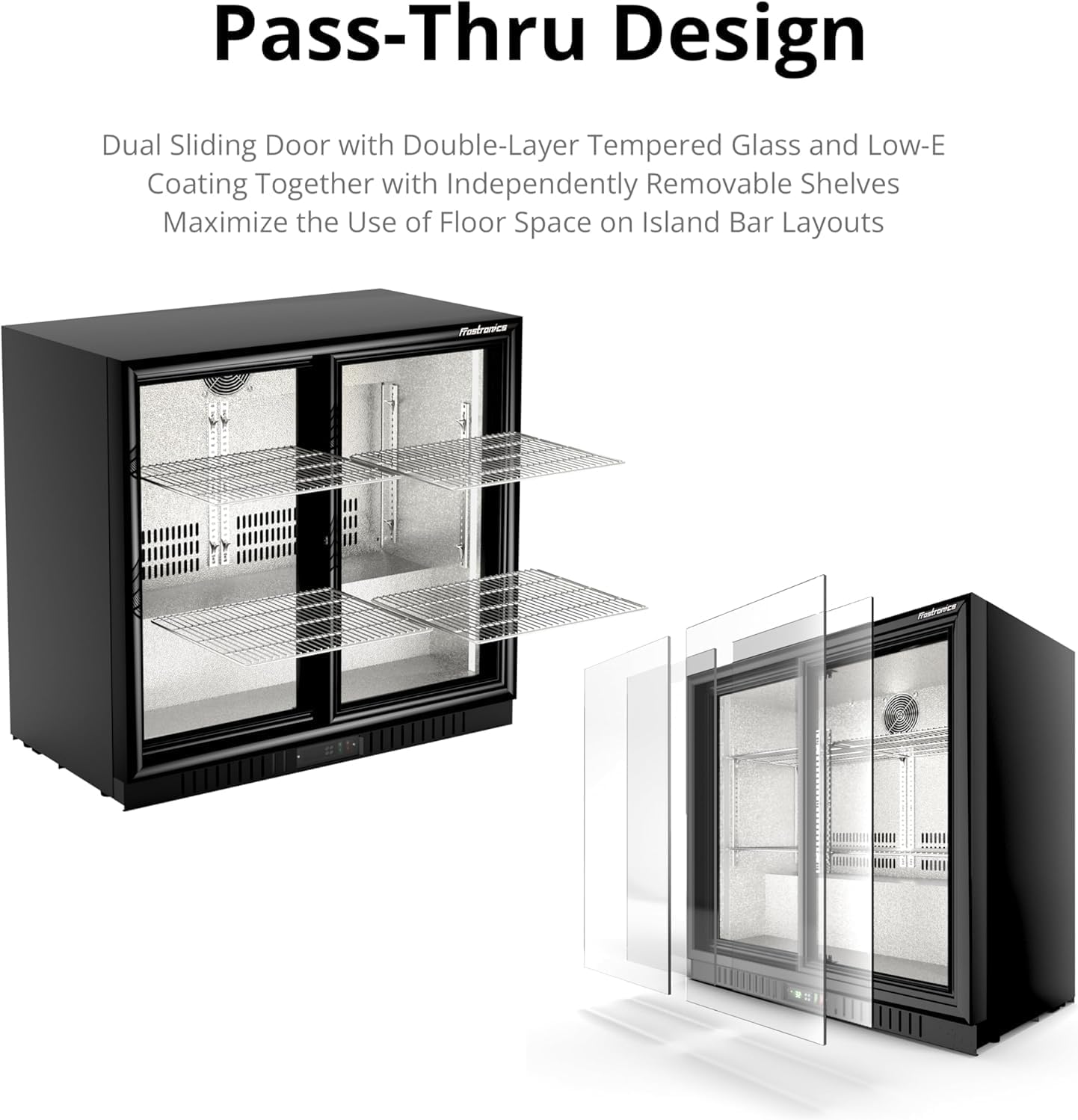 36 Inch 228 Cans Double Door Back Bar Beverage Cooler, 6.5 cu. ft. Under Counter Glass Bar Fridge With Sliding Door, Lockable, 32-50F Display Refrigerator, ETL & NSF7 Certified