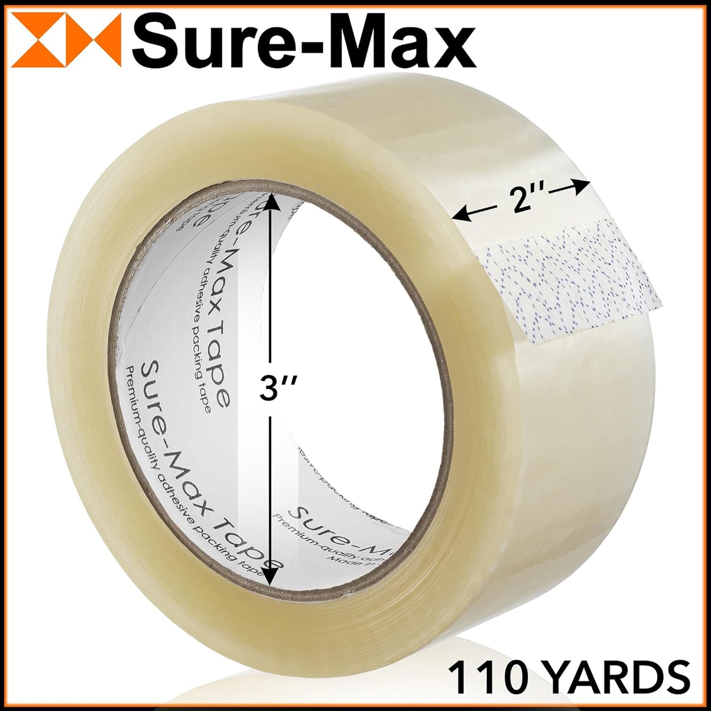 Sure-Max Premium Carton Packing Tape 1.8 mil 330 Feet (110 Yards) - Clear - 18 Rolls