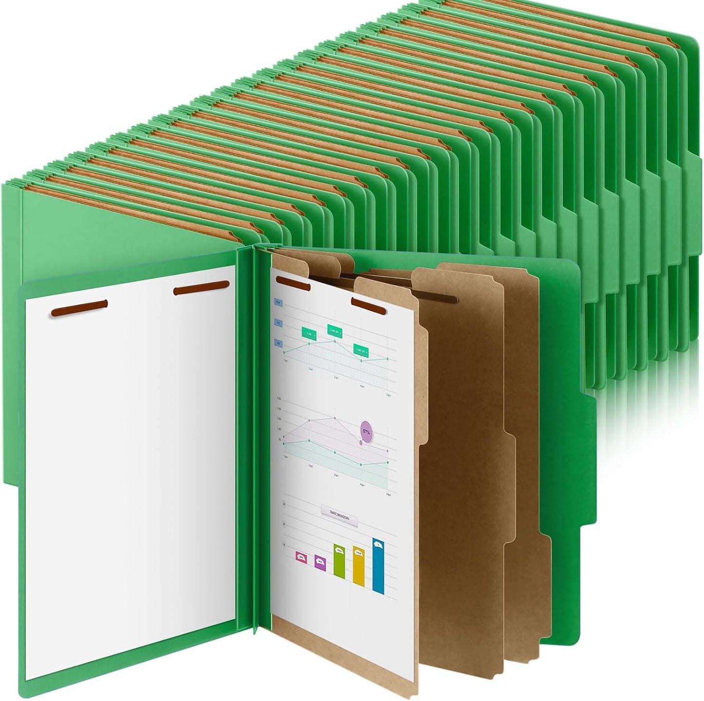 48 Pcs Classification Folders Letter Size, 3 Divider Pressboard File Folder with Fasteners, Expanding File Organizer Bulk for Teachers, Clergy, Office, Church, Christmas Donations (Green)