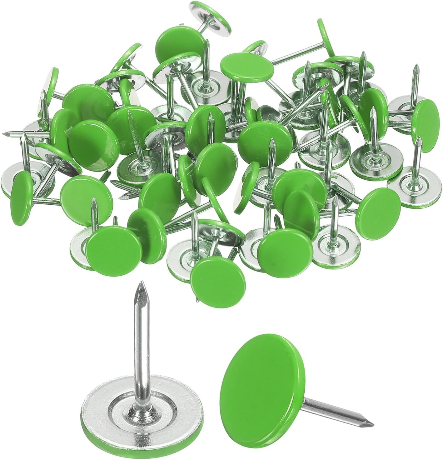 uxcell 60Pcs Upholstery Tacks, 11mmx15mm Flat Head Thumb Tack Decorative Furniture Nails Push Pins for Furniture Sofa Headboards, Light Green