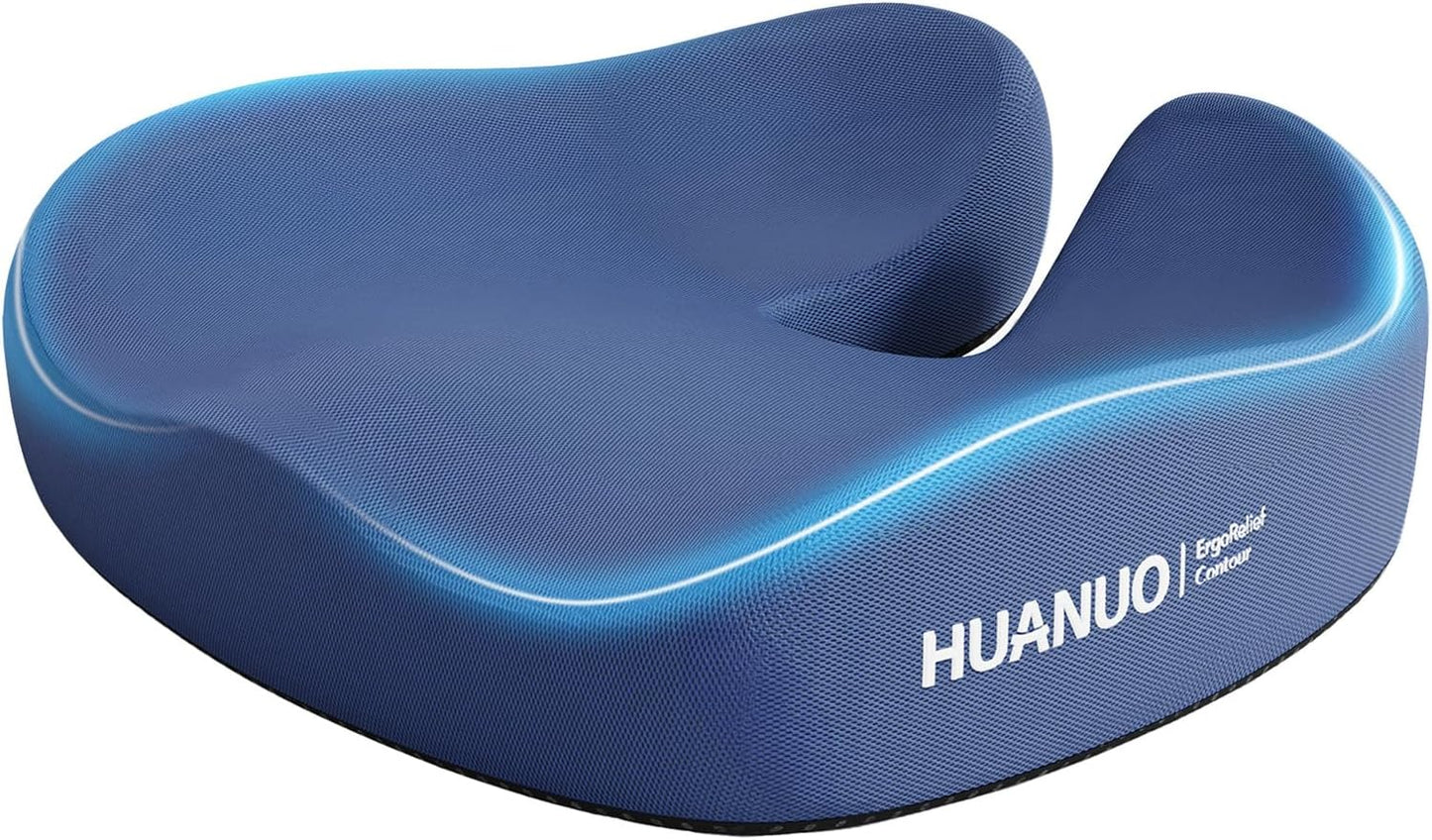 HUANUO Ergonomic Seat Cushion for Office Chair, Extra Large Car Seat Cushion, Tailbone and Back Support, Cooling Gel Enhanced, 4-Zone Pressure Relief Chair Cushions for Office, Car, Wheelchair