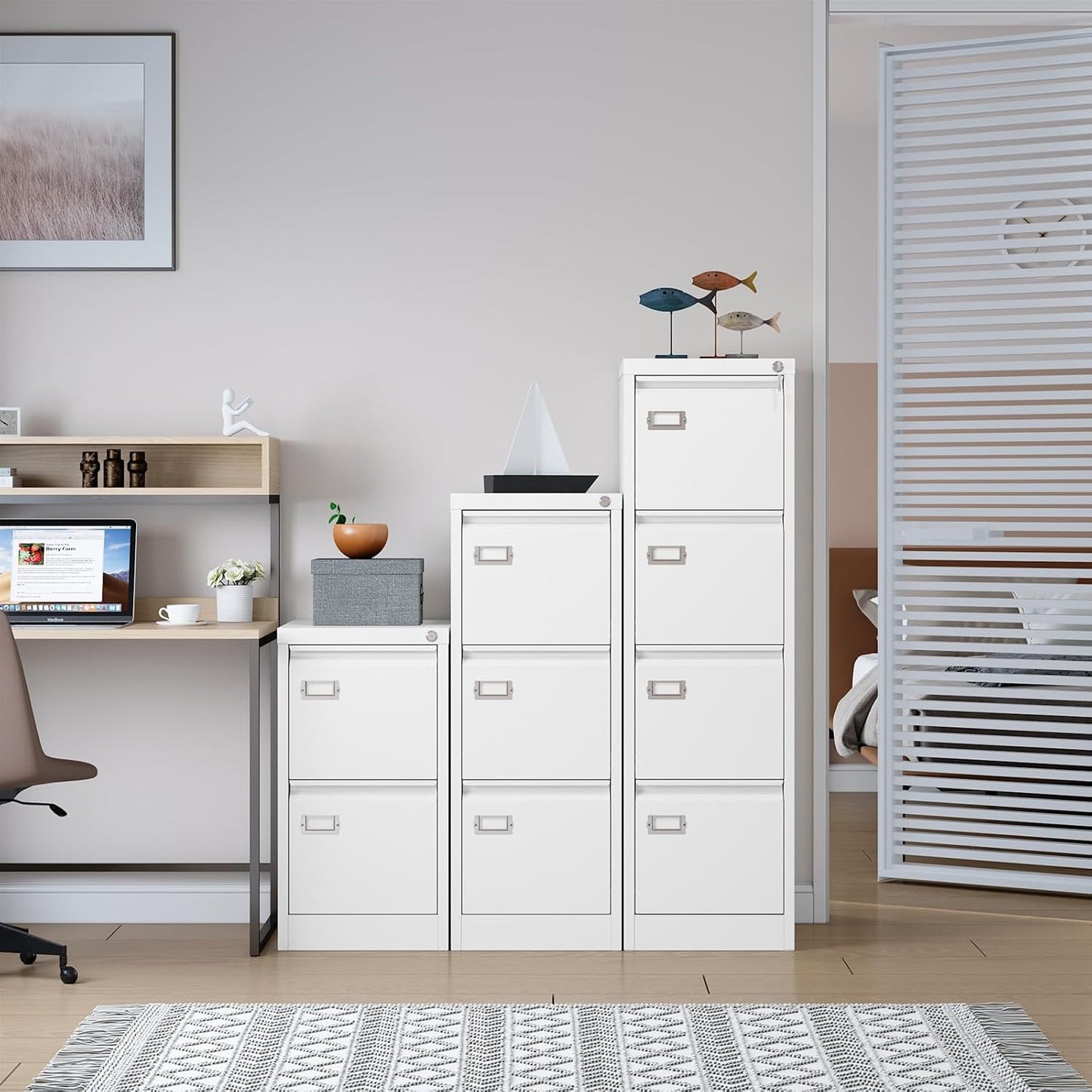 SISESOL 2 Drawer File Cabinet with Lock and Tag,Narrow Two Drawer Filing Cabinet,White Vertical Metal File Cabinets,Small Filing Cabinets for Home Office Fit Letter/A4/Legal Size File,Easy Assembly