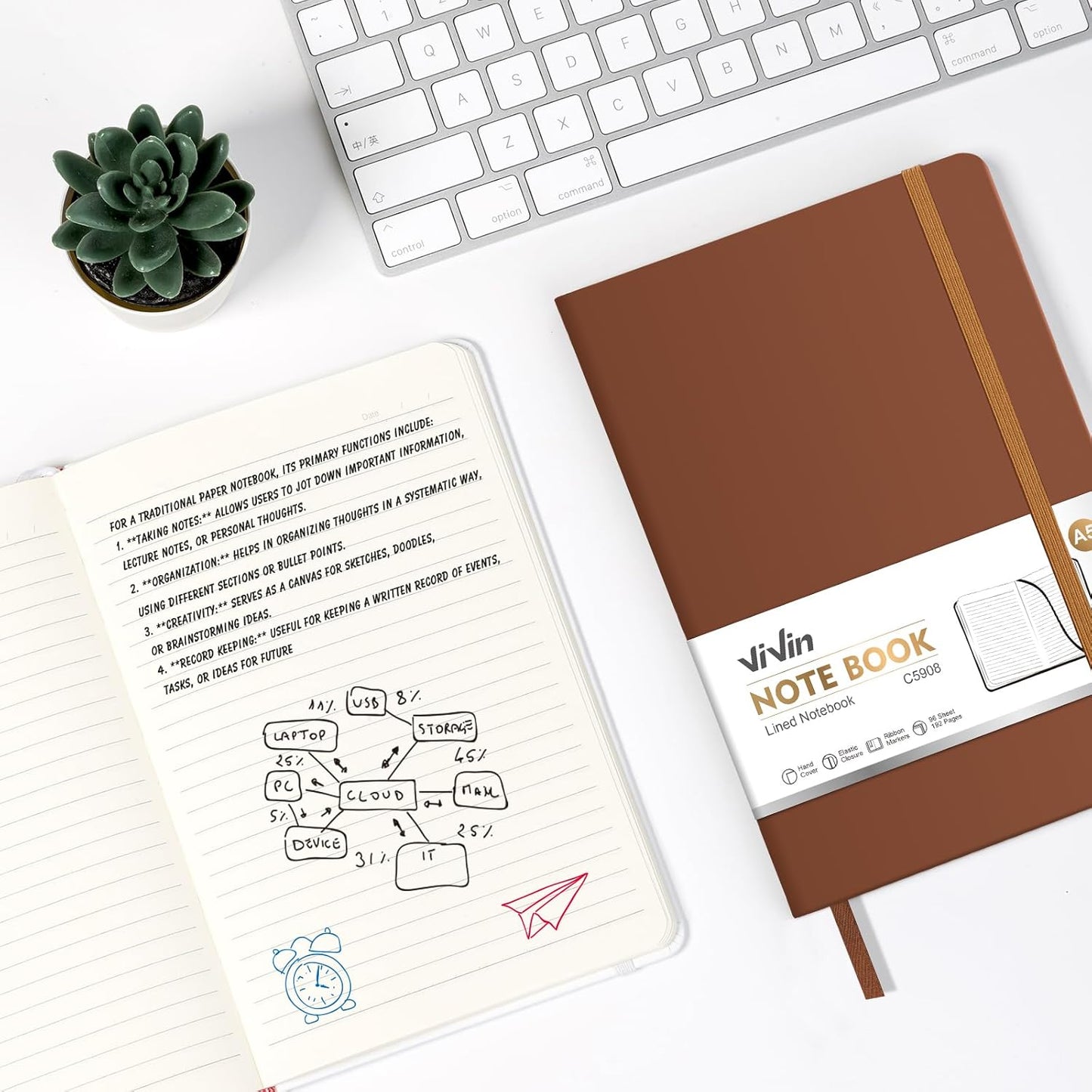 ViVin Lined Journal Notebooks, 3 Pack, Brown, 192 Pages, Medium 5.5 x 8.3 inch, College Ruled, A5 Hardcover Notebooks, Journaling Notebooks for Writing, Business, School