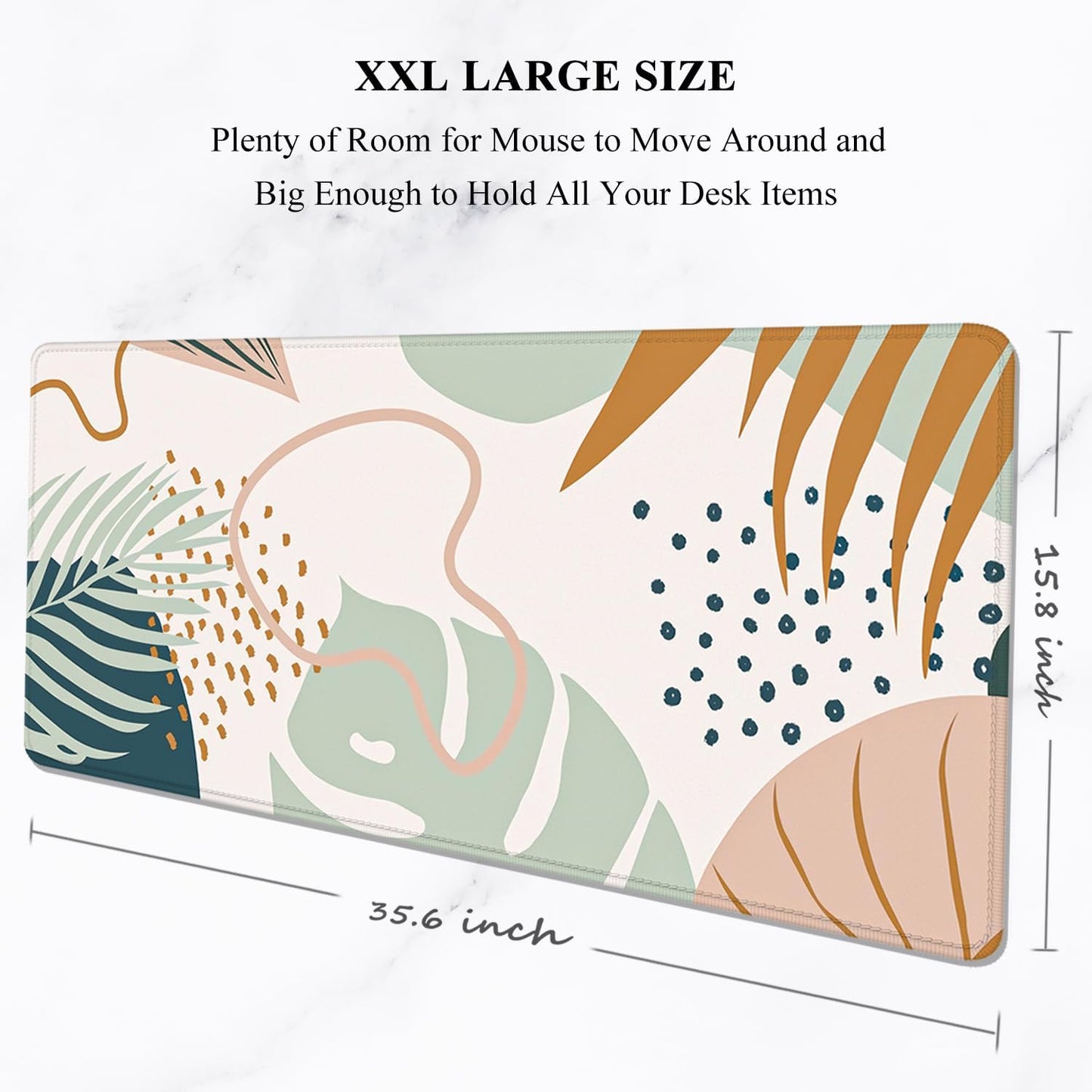 Auhoahsil Large Mouse Pad, XXL Gaming Mousepad, Desk Mat for Desktop, Thick Rubber, Big & Long Size, Stitched Edges, Full Desk Pad for Laptop & Computer, Extended 35.4 x 15.7 in, Boho Style