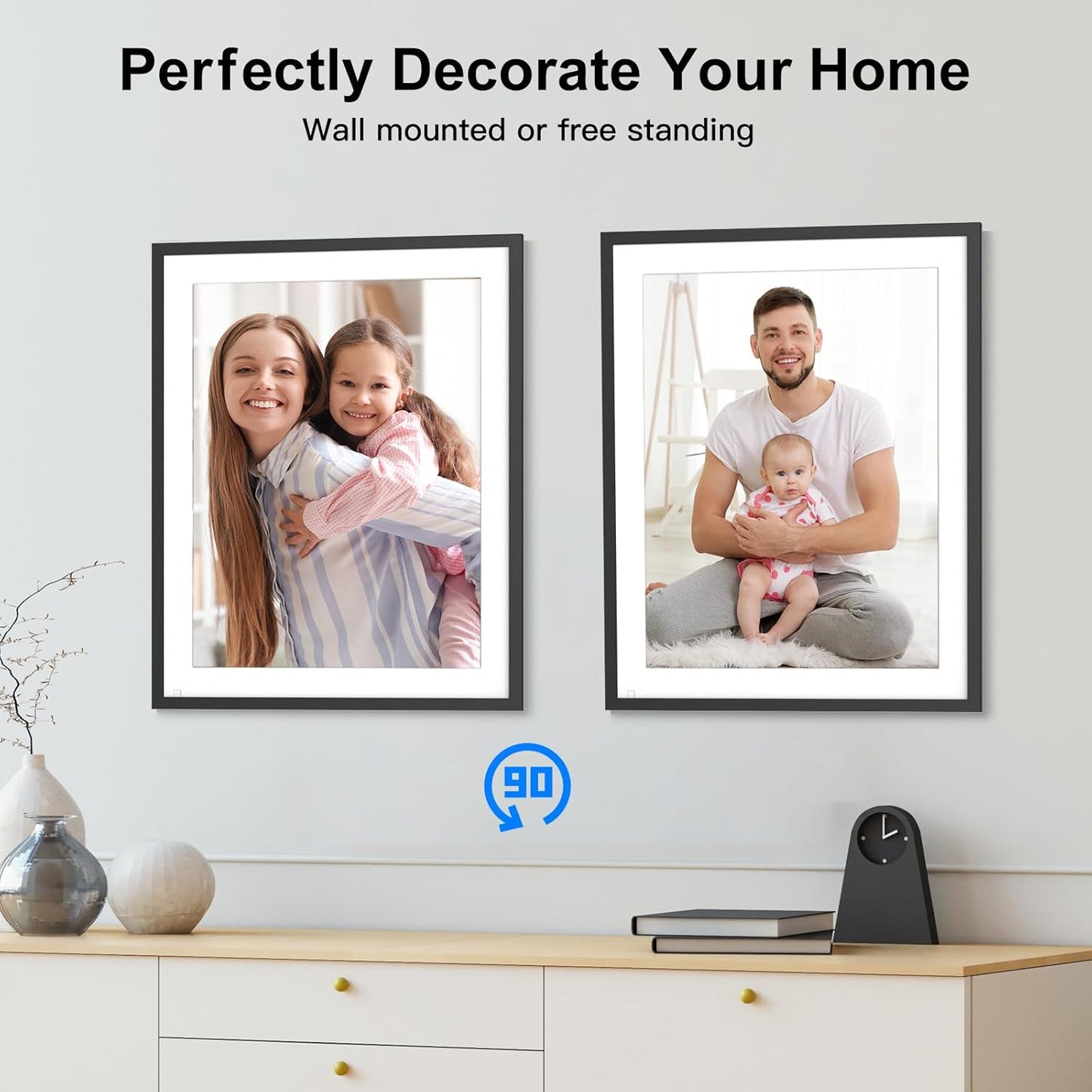 Large 32GB Digital Picture Frame Electronic Calendar - 16.2 Inch Wall Mountable Wi-Fi Picture Frame, Auto-Rotate, Motion Sensor, Share Photos Video via App Email, Free Cloud Storage, Gift for Him