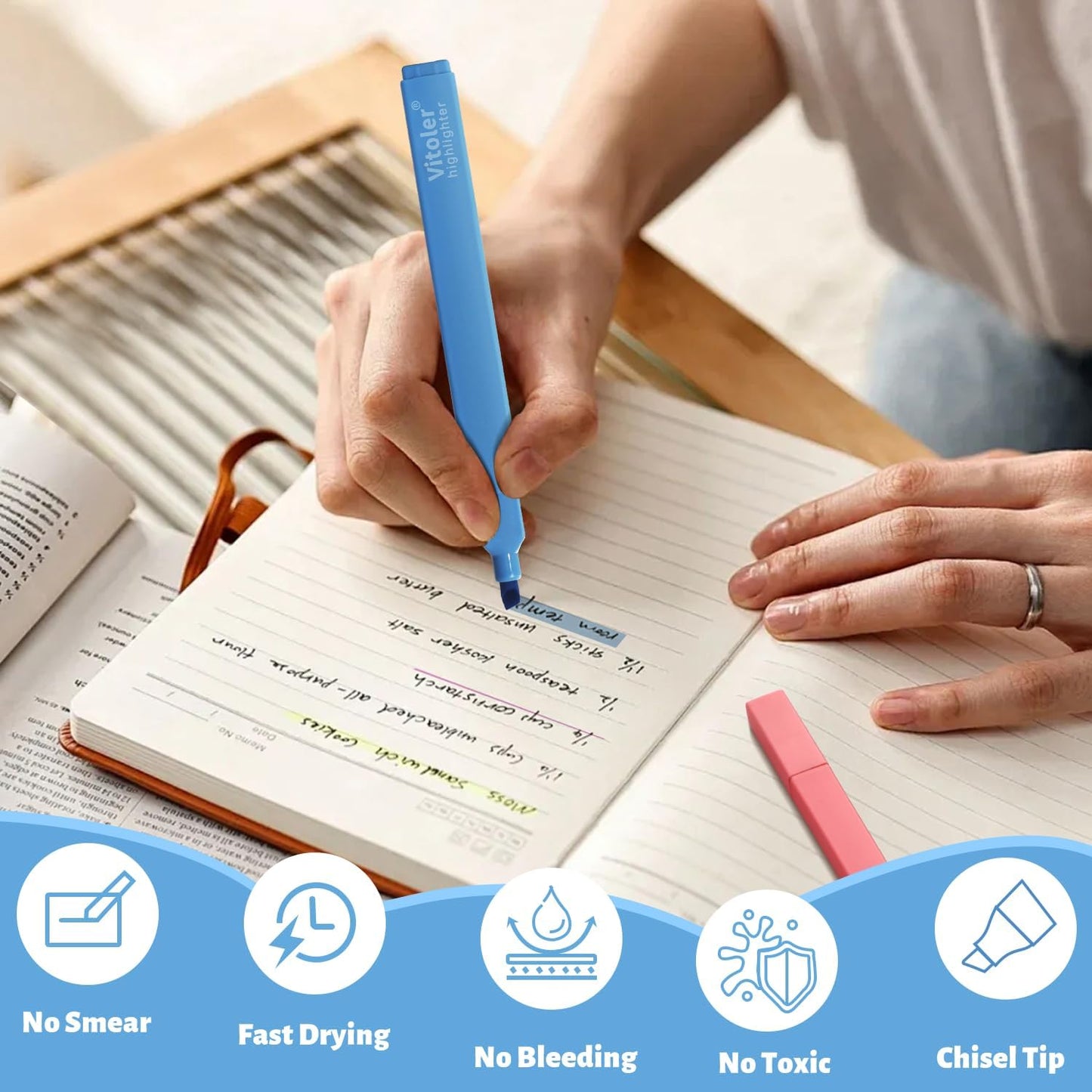 Vitoler Highlighters Assorted Colors,8pcs Chisel Tip Cute Highlighters, Cute High lighters No Bleed for School Office Supplies