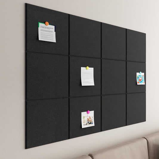 Large Cork Boards for Walls – 48 x 36 Self Adhesive Felt Wall Tiles, Ideal for Office Black Bulletin Board, Easy to Install Pin Board Photo Board