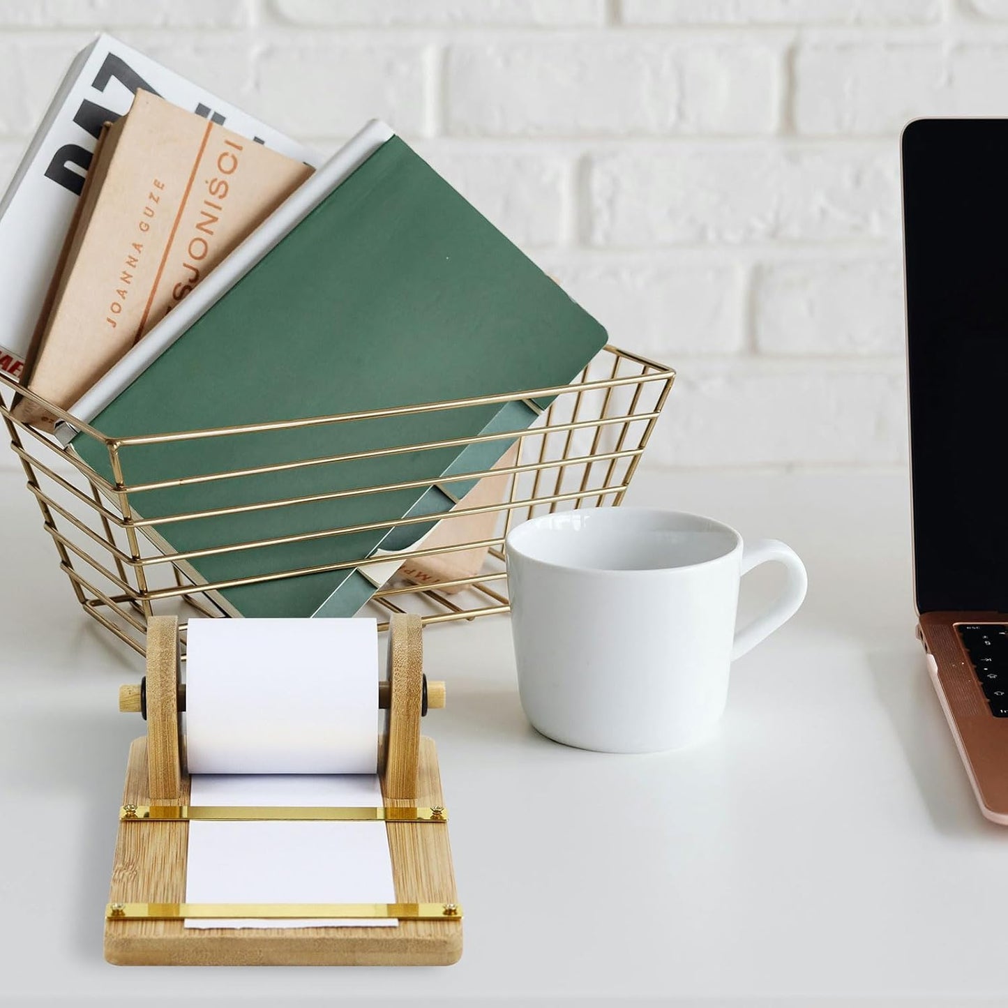 Note Paper Dispenser Desk, Wooden Paper Roll Holder for Note Taking, with 36ft Note, Desktop Grocery List Sticky Notes Holder for Desk Artwork to-Do Lists Ideal for Home