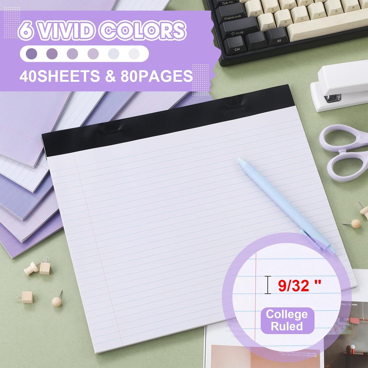 Lincia 6 Pcs 11" x 9.5" Legal Pads College Ruled Notepad Landscape Notebook Horizontal Lined Notebook 80 Gsm Assorted Colors Paper Pastel Writing Pads for School Office, 40 Sheet (Gradient Purple)