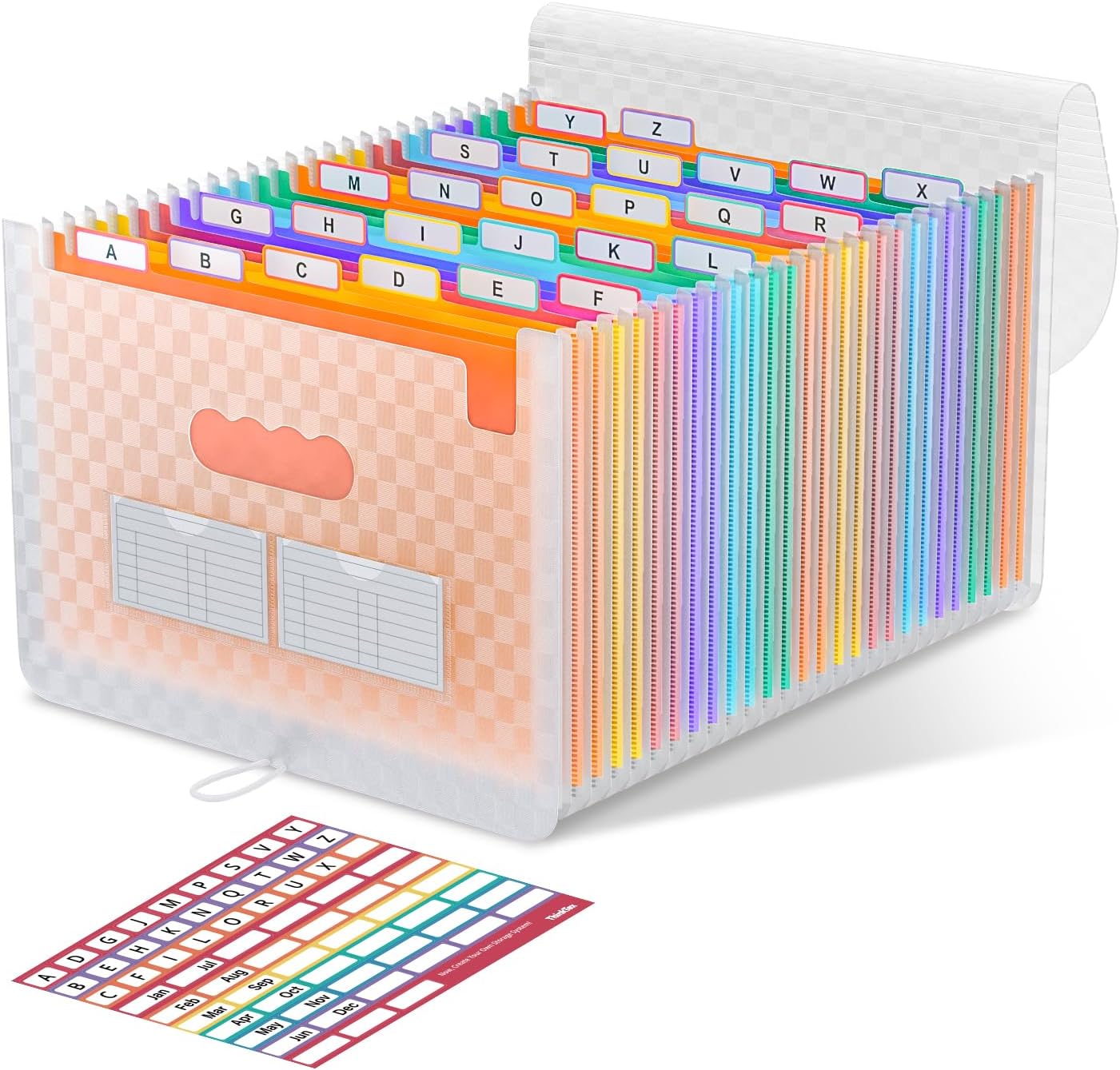 ThinkTex Accordian File Organizer, 26 Pockets Expanding File Folders, Monthly Bill Receipt Documents Organizer, A-Z Colorful Tabs, Letter/A4 Size -Orange
