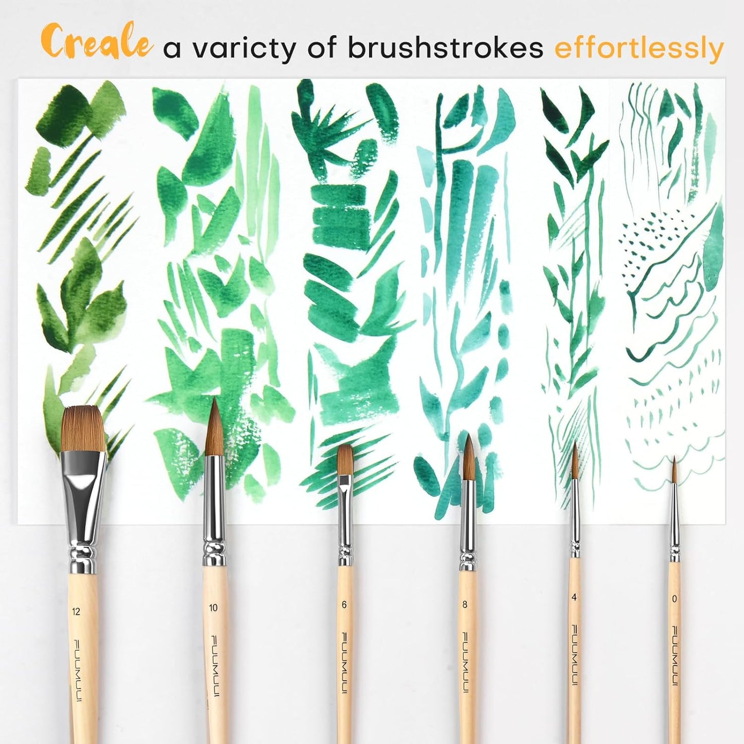 Sable Travel Watercolor Brushes, Fuumuui 6pcs Kolinsky Sable Watercolor Travel Brushes with Short Handles - Detail Liner Pointed Round Flat Wash Mop for Watercolor Gouache Ink Painting