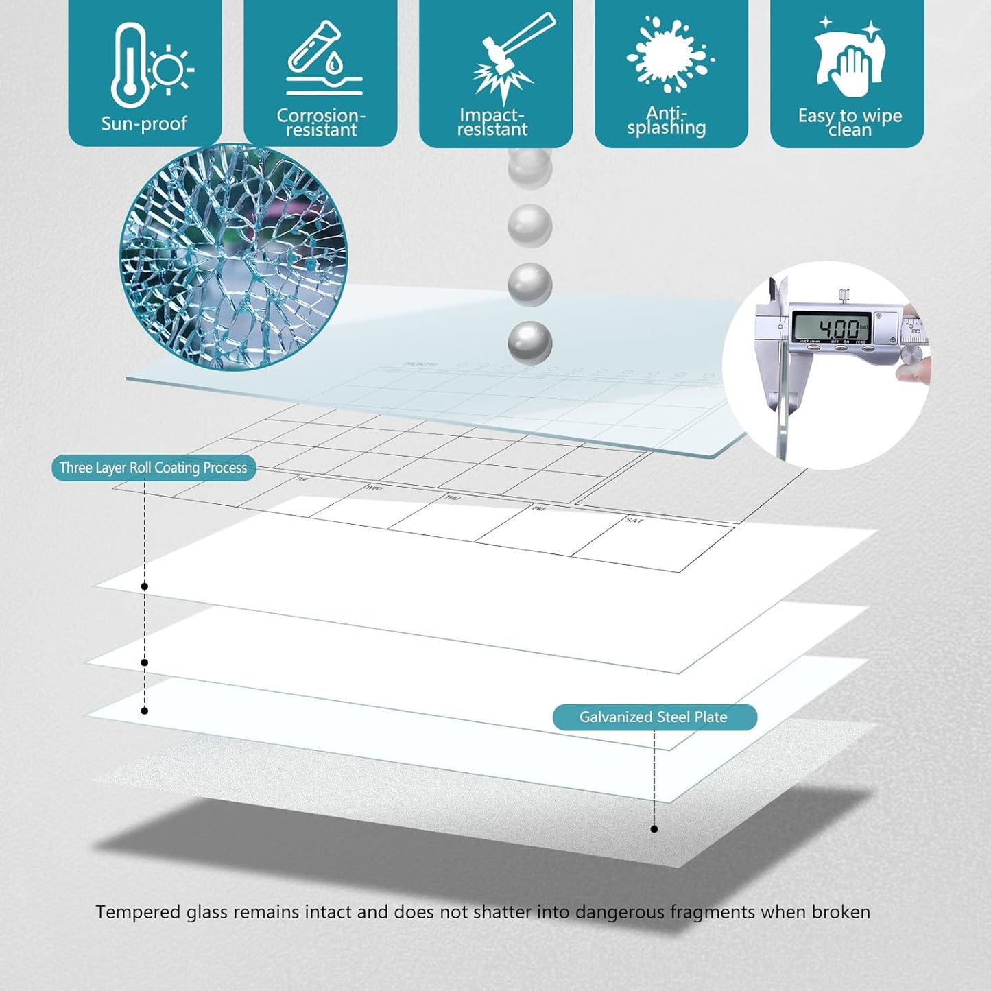 Magnetic Glass Whiteboard 36X24 Monthly Planner Calendar Dry Erase Board for Home, School, Office, Frameless, with Markers, Marker Tray, Eraser, Magnets (White)