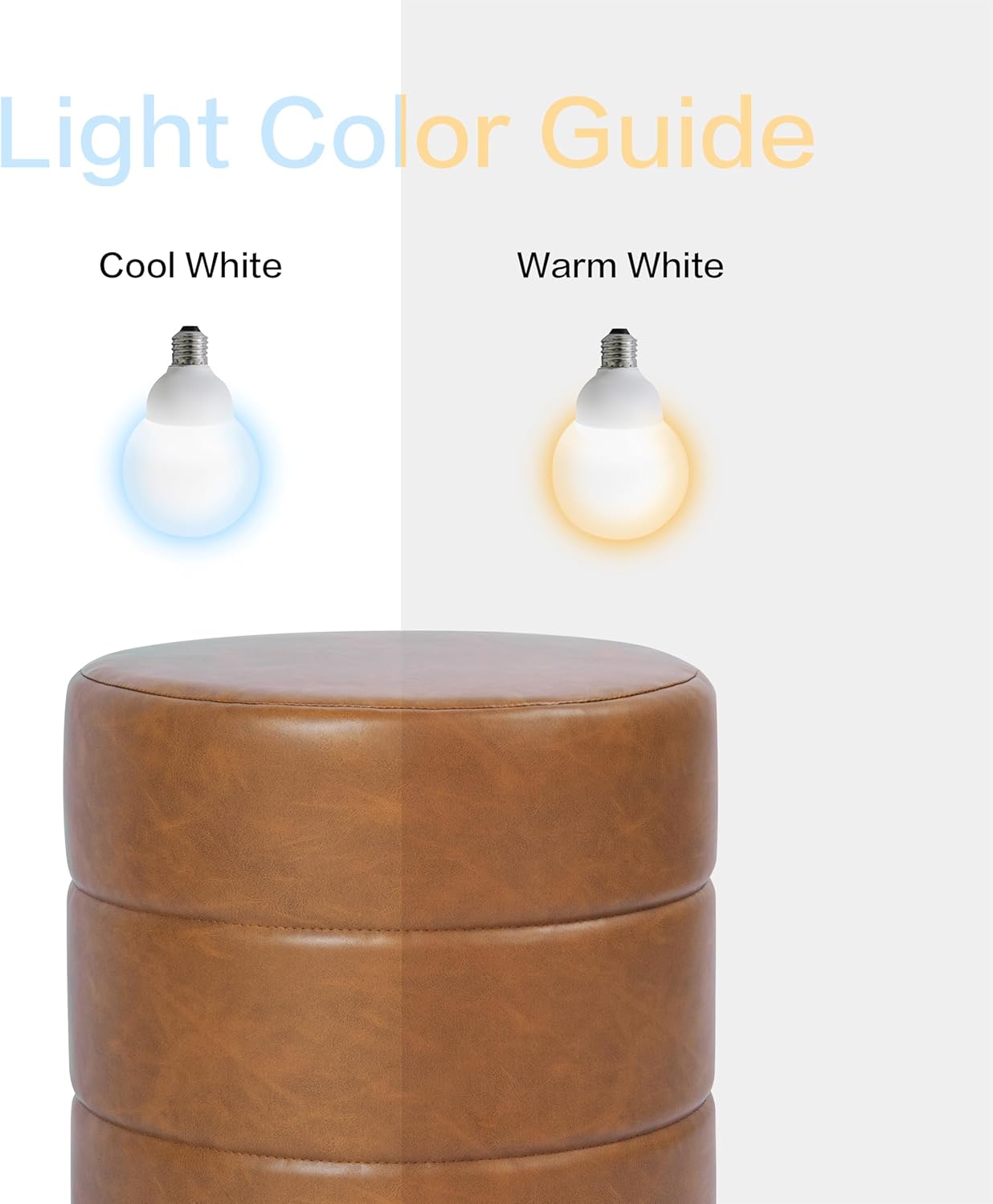 HomePop Upholstered Faux Leather Round Ottoman Home Décor|Foot Rest Ottoman- Carmel Brown