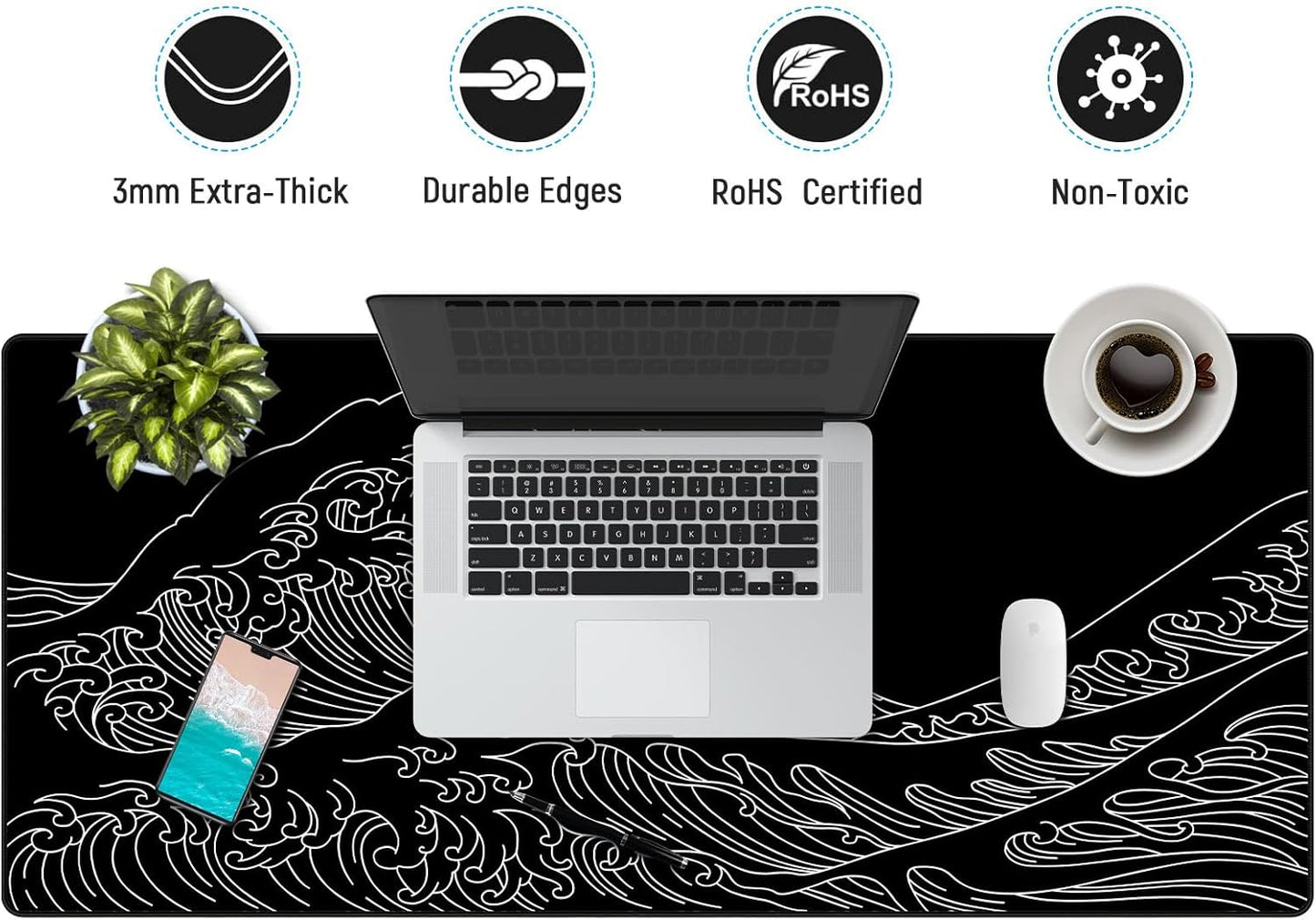 JIALONG Gaming Mouse Pad, Large Mousepad with Non-Slip Rubber Base, Smooth Cloth Surface Desk Keyboard Mat for Computer, PC, Laptop, Desktop 35.4 x 15.7 Inches, Black