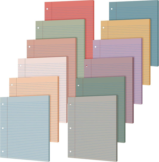 PerKoop 600 Sheets Colored Loose Leaf Paper 8.5" x 11" college ruled Lined 3 Hole Punched notebook Filler Paper for 3 Ring Binders Office School Supplies (Retro Color)