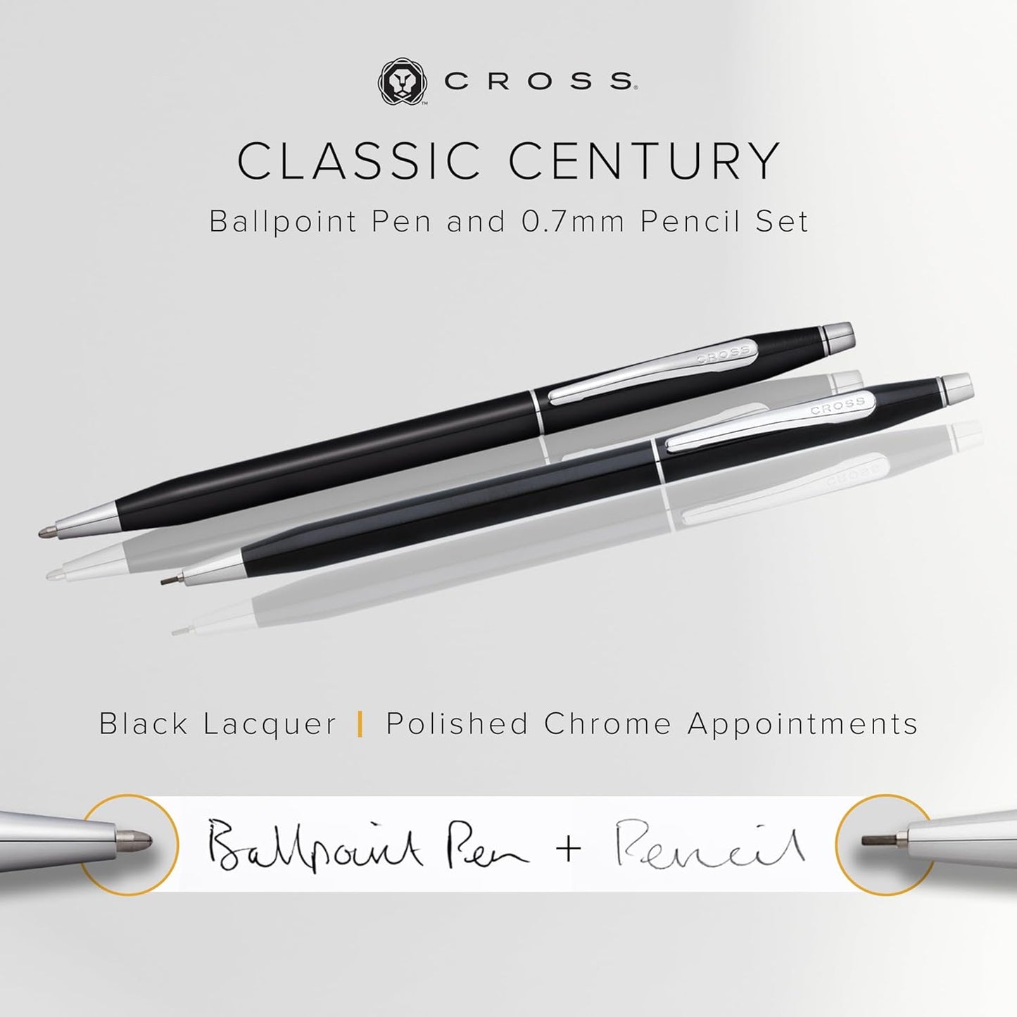 Cross Classic Century Refillable Pen & Pencil Gift Set Presented in a Luxury Gift Box - Medium Point, Black Ink, Black & Chrome