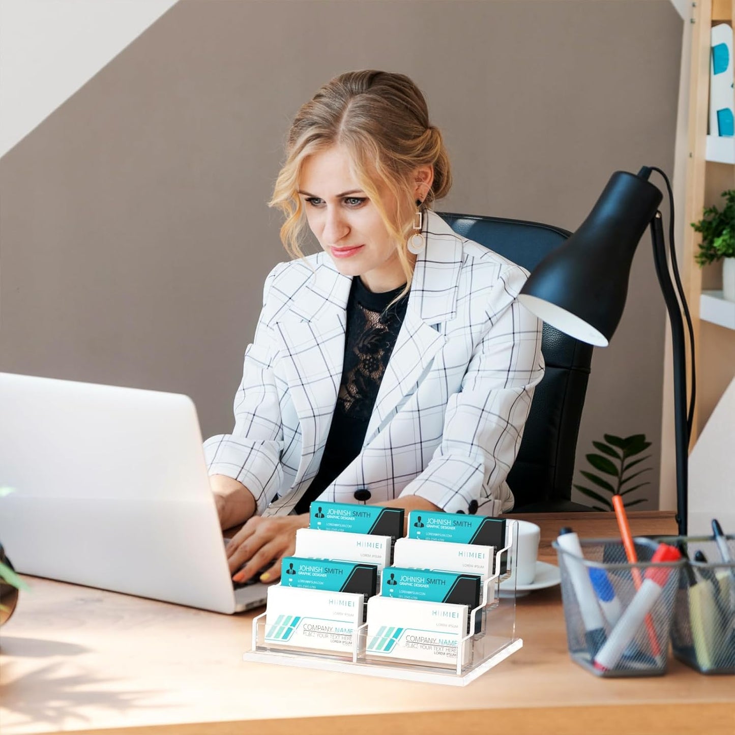 HIIMIEI Acrylic Business Card Display, Multiple Card Holder for Office, Home, Restaurant - 8 Slot, 4 Tier