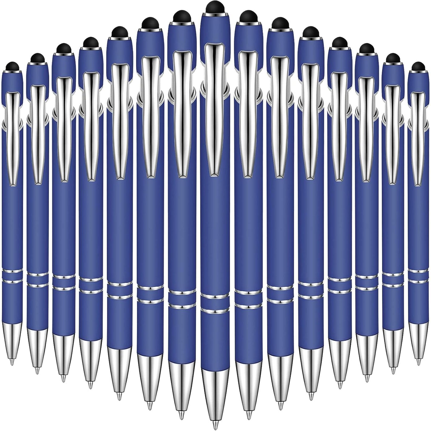 Zonon 38 Pieces Rubberized Ballpoint Pen with Stylus Tip Stylish Metal Pen Capacitive Styli with Soft Rubberized Grip, Black Ink for Most Devices(Dark Blue)