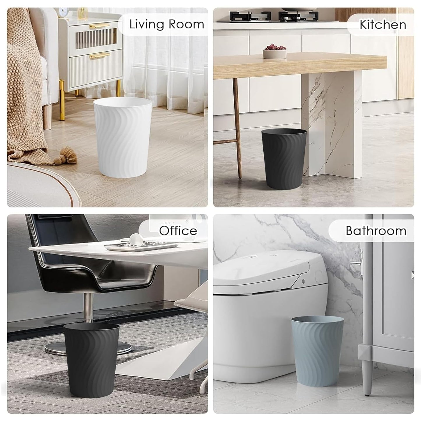 YGJT Small Trash Can, 6 Pack 1.8 Gallons Bathroom Trash Can, Slim Waste Basket, Round Garbage Can, Plastic Trash Bin for Kitchen, Dorm, Bedroom, Office, Living Room, Study, Compact Spaces(White)