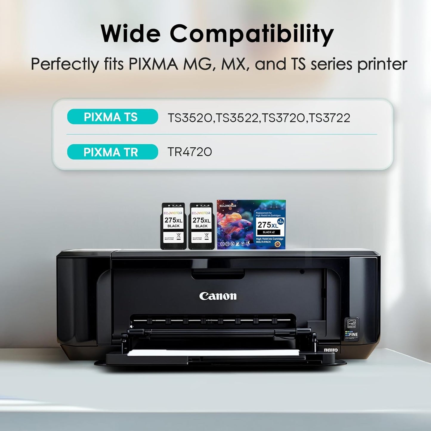 EcoVictor Remanufactured PG-275 Black Ink Cartridge Replacement for Canon 275XL PG275 Cannon PG-275XL PG275XL Black 2 Pack Ink for PIXMA TR4720 TR4700 TR4722 TS3522 TS3722 TS3500 TS3520 TS3700 Printer