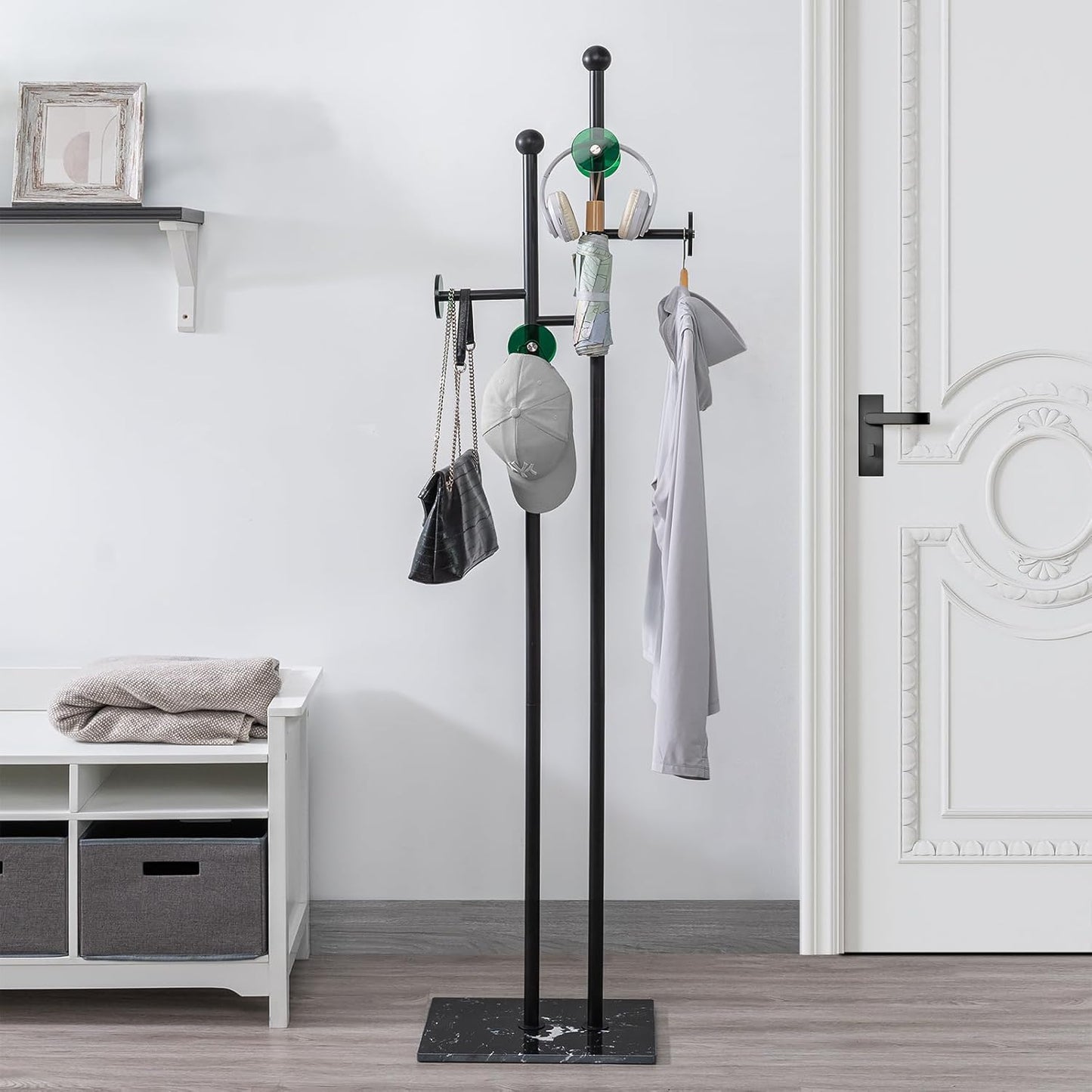 Free Standing Coat Rack with Marble Base & 8 Hooks Heavy Duty Clothes Rack for Entryway Bedroom Living Room Hotel 14.96 x 10.24 x 68.9 Inches (Black)