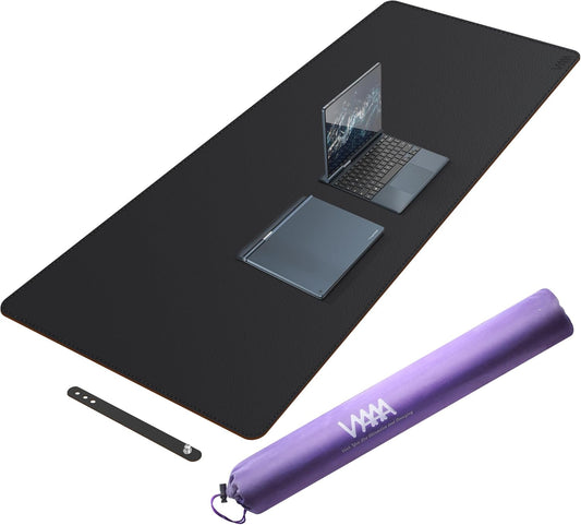 Vyaaa Leather Desk Mat, 63" x 23.6" Leather Desk Pad Protector, Waterproof Extra Large Desk Mat, Large Mouse Pad, Desk Mats on top of Desks for Home or Office (Black)