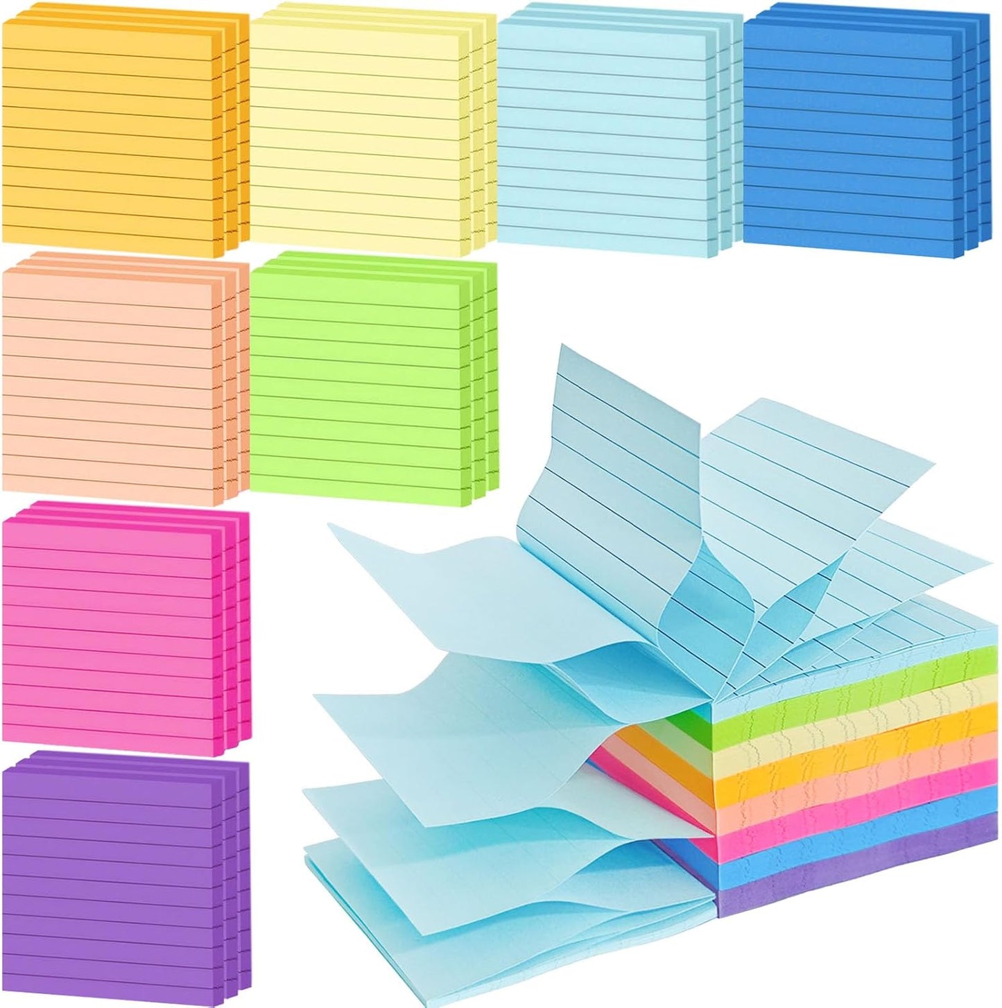 24 Pack 1920 Sheets Pop Up Sticky Notes Lined 3x3 inch Self-Stick Notes Pads Post Lined Sticky Note Pads Accordion Pop Up Notes Refill for Dispenser Home Office School, 80 Sheets/pad (Bright Color)