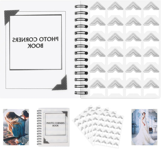 GOONAVI 10 Sheets 240 PCS Shiny Silver Acid-Free Photo Corners Notebook, Self-Adhesive Photo Corners for DIY Photo Album Journal, Photo Corner Stickers for Trip Journal Memory Book
