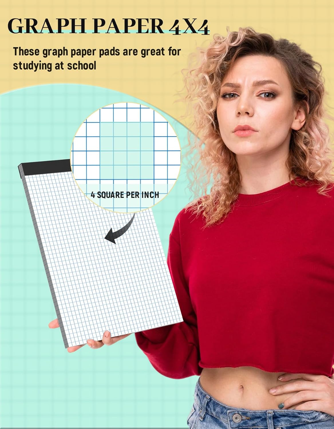 Graph Paper 8.5 x 11, 6 Pack, 4x4 Graph Ruled, Grid Paper 8-1/2 x 11, Blueprint Quadrille Pad 8.5'' x 11'', Easy Tear Off Graph Paper Pad White Grid Notebook, White Draft Paper 25 Sheets/Pad