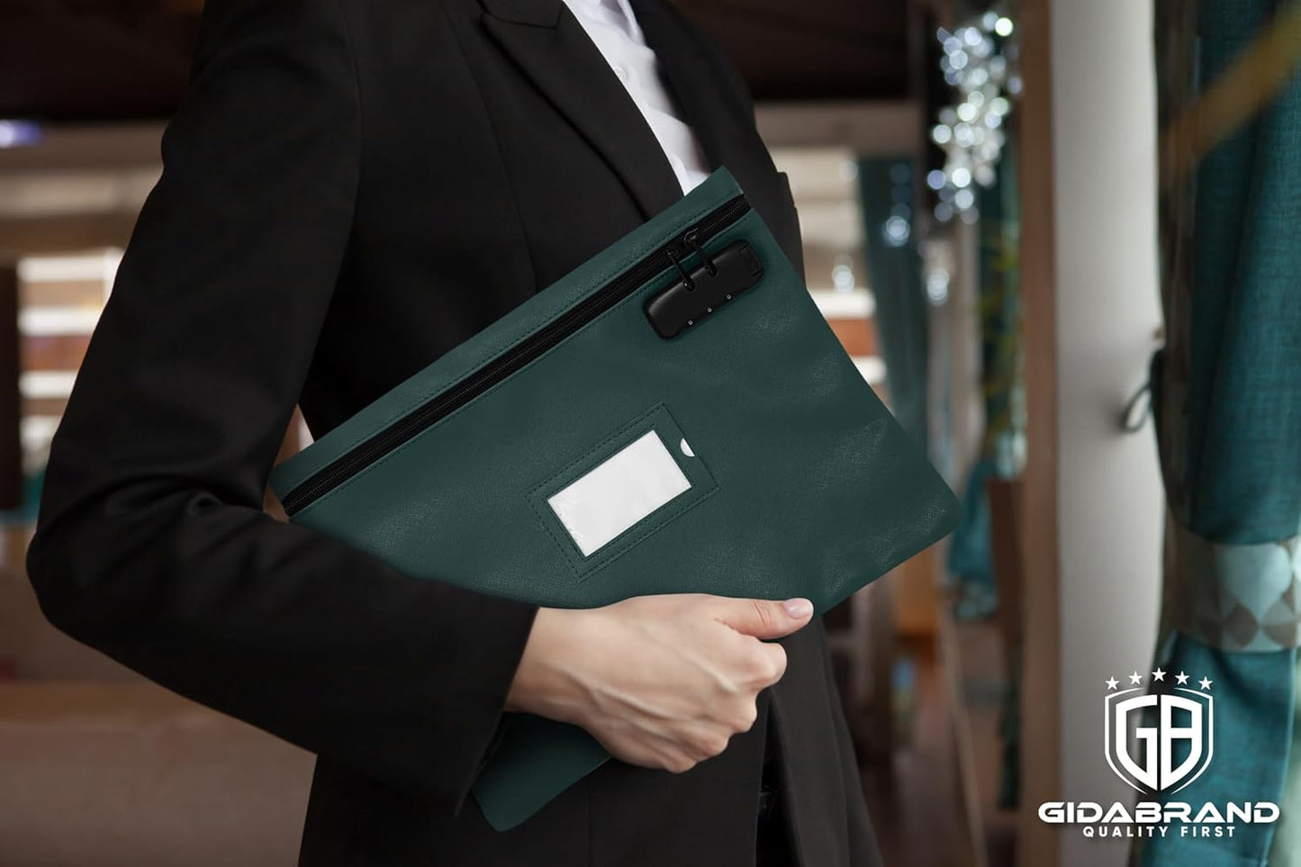 Notary Bag with Lock | 14x11 inch | Green | Zipper Notary Supplies Bag | Locking Notary Bag for Notary Kit, Stamp, Embosser, Ink Pad, and Valuables | Locking Document Bag | Journal Carrying Case