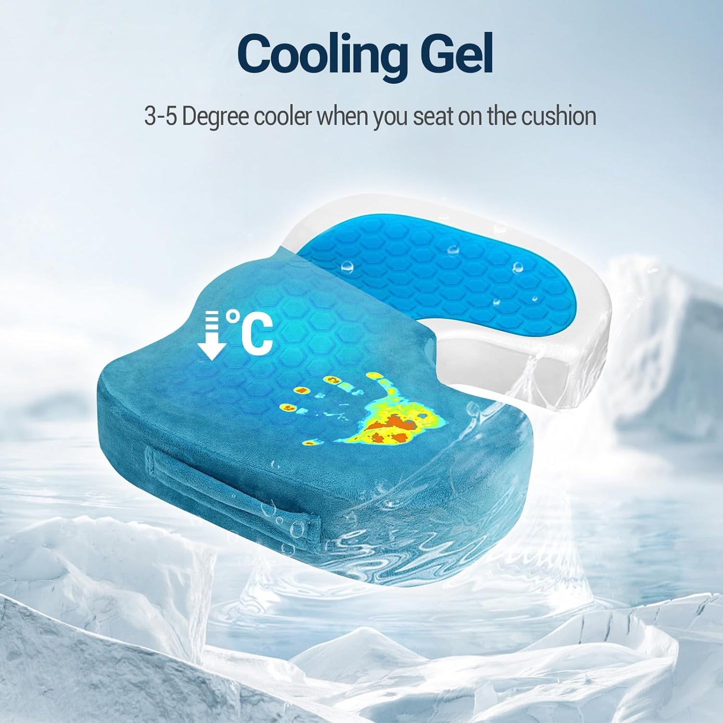 Gel Seat Cushion for Car Office - Memory Foam Pain Relief Chair Pillow Cushions - Tailbone Sciatica Coccyx Butt Lumbar Support Pad for Sitting Driving Traveling, Velvet, Blue