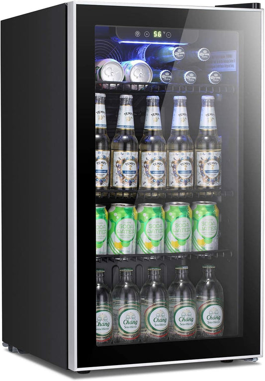 Antarctic Star Beverage Refrigerator Cooler -120 Can Mini Fridge Glass Door for Soda Beer or Wine Constant Glass Door Small Drink Dispenser Clear Front Door for Home, Office Bar 3.2cu.ft