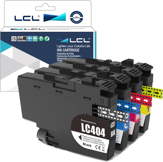 LCL LC404 Ink Cartridge Replacement for Brother LC 404 LC-404 LC404BK LC404BK LC404C LC404M LC404Y Ink for MFC-J1205W XL MFC-J1215 MFC-J1215W Printers (4 Pack,1 Black 1 Cyan 1 Magenta 1 Yellow)