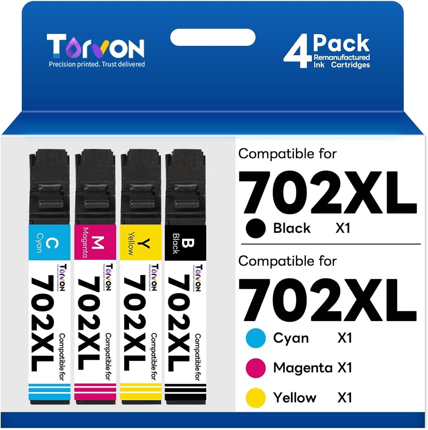 Remanufactured Ink Cartridge Replacement for Epson 702 Ink Cartridges 702XL 702 XL T702XL Compatible with Workforce Pro WF-3720 WF-3730 WF-3733 Printer(4 Pack)