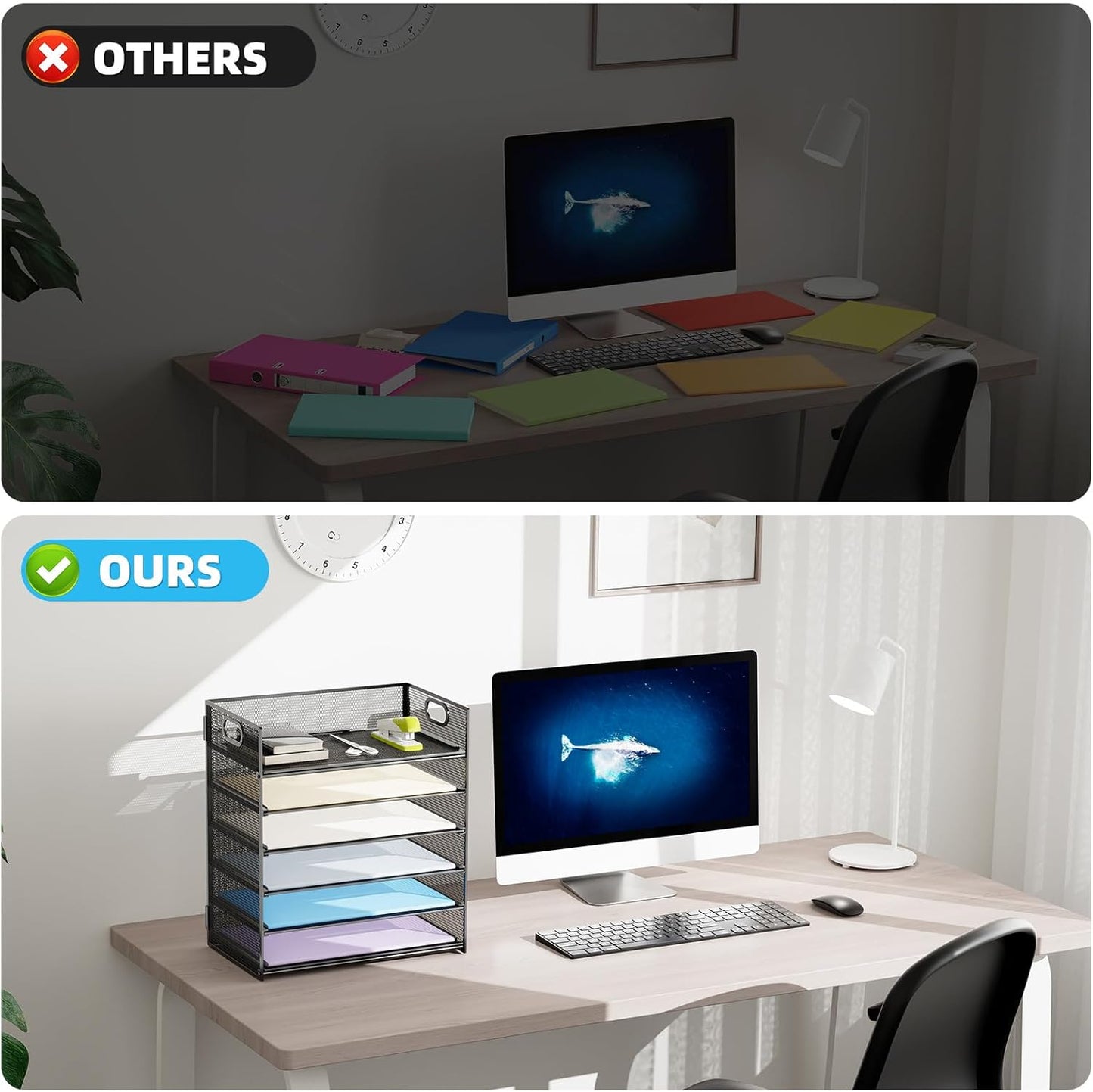 Marbrasse 2 Pack Desk Organizer with Handle, 6 Tier Paper Letter Tray, Mesh Desk File Organizer for Office, School and Home