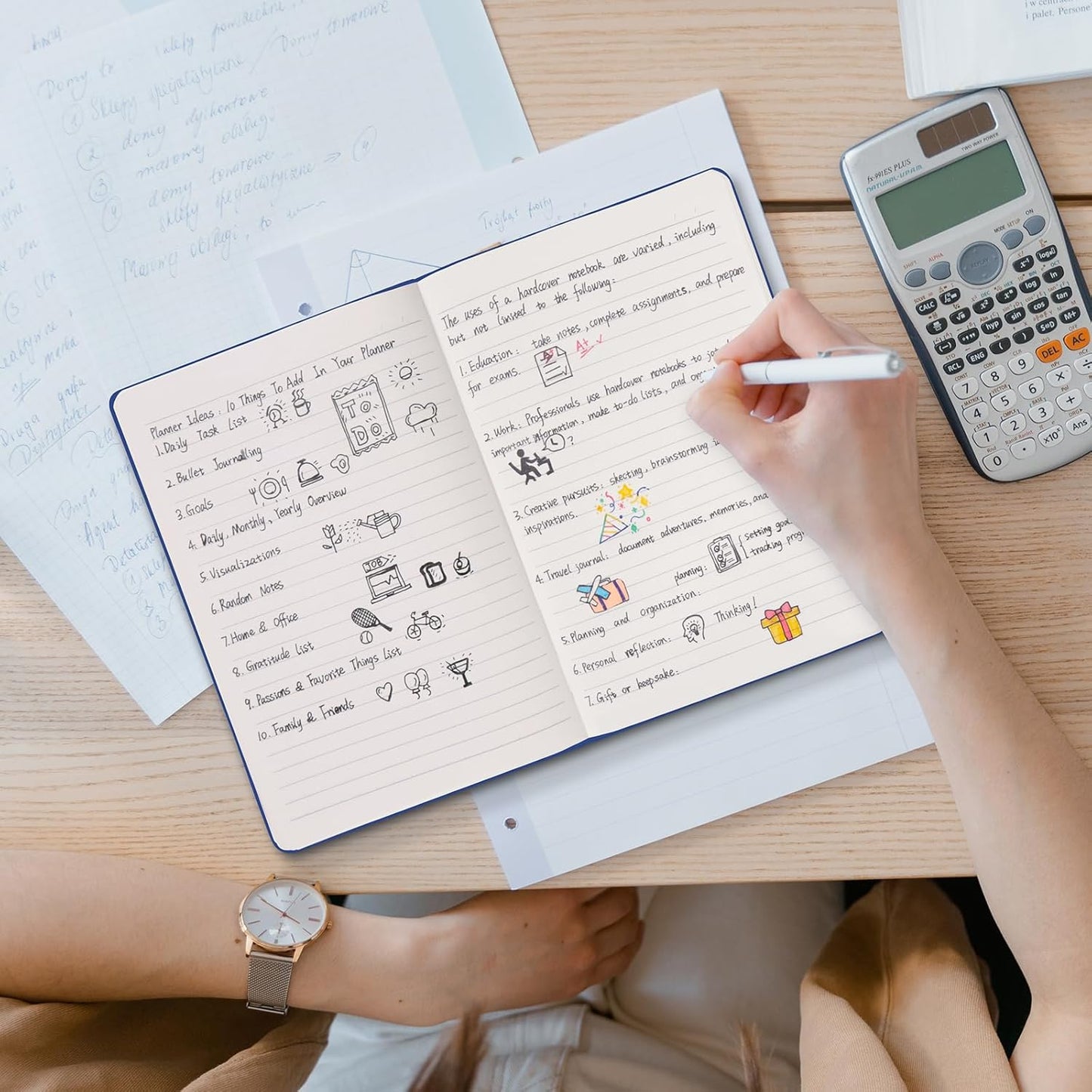 Comix 6 Pack Lined Journal Notebooks for Work, 240 Pages, 5.5"x8.3", Navy Blue, Hardcover, A5 Medium College Ruled, Journaling Notebooks for Notes-taking, Fits for Office School Home