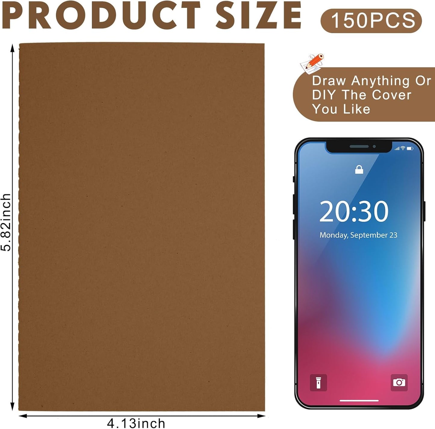 Sepamoon 150 Pack Kraft Notebook Journals 5.82 Inch x 4.13 Inch A6 Softcover Notebooks Bulk for Kids Student Writing Sketch Travel Journal Office Notepad with 48 Pages 24 Sheets, Lined(Dark Brown)