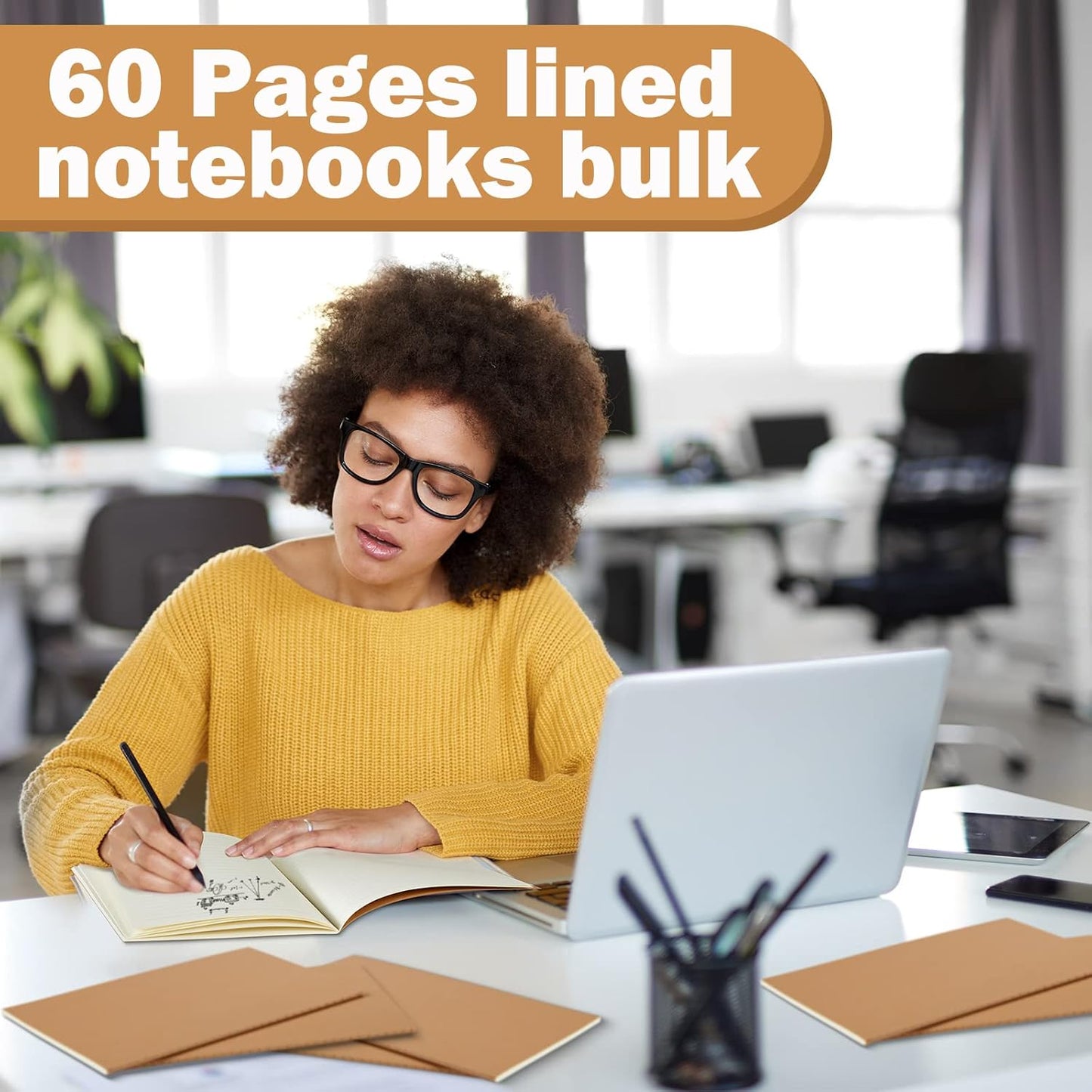 150 Pack Kraft Notebook Journals 5.82 Inch x 4.13 Inch A6 Journal Softcover Notebooks Bulk for Kids Student Writing Sketch Travel Journal Office Notepad with 48 Pages 24 Sheets, Lined (Brown)