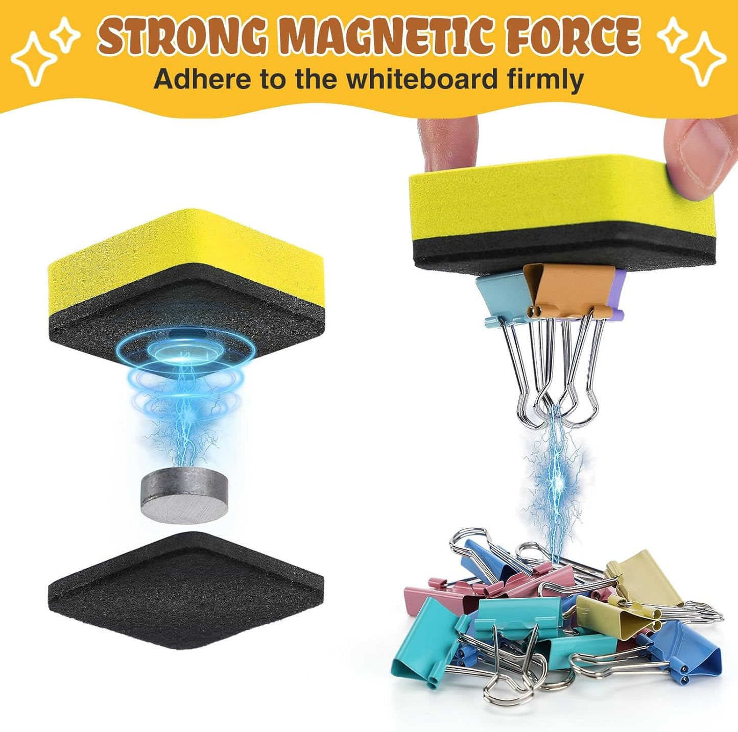 24 pcs Strong Magnetic Whiteboard Erasers - Mini Dry Erase Erasers, Small Chalkboard Cleansers Wiper for Kids and Teachers Classroom Must Haves School Supply Home and Office, Square