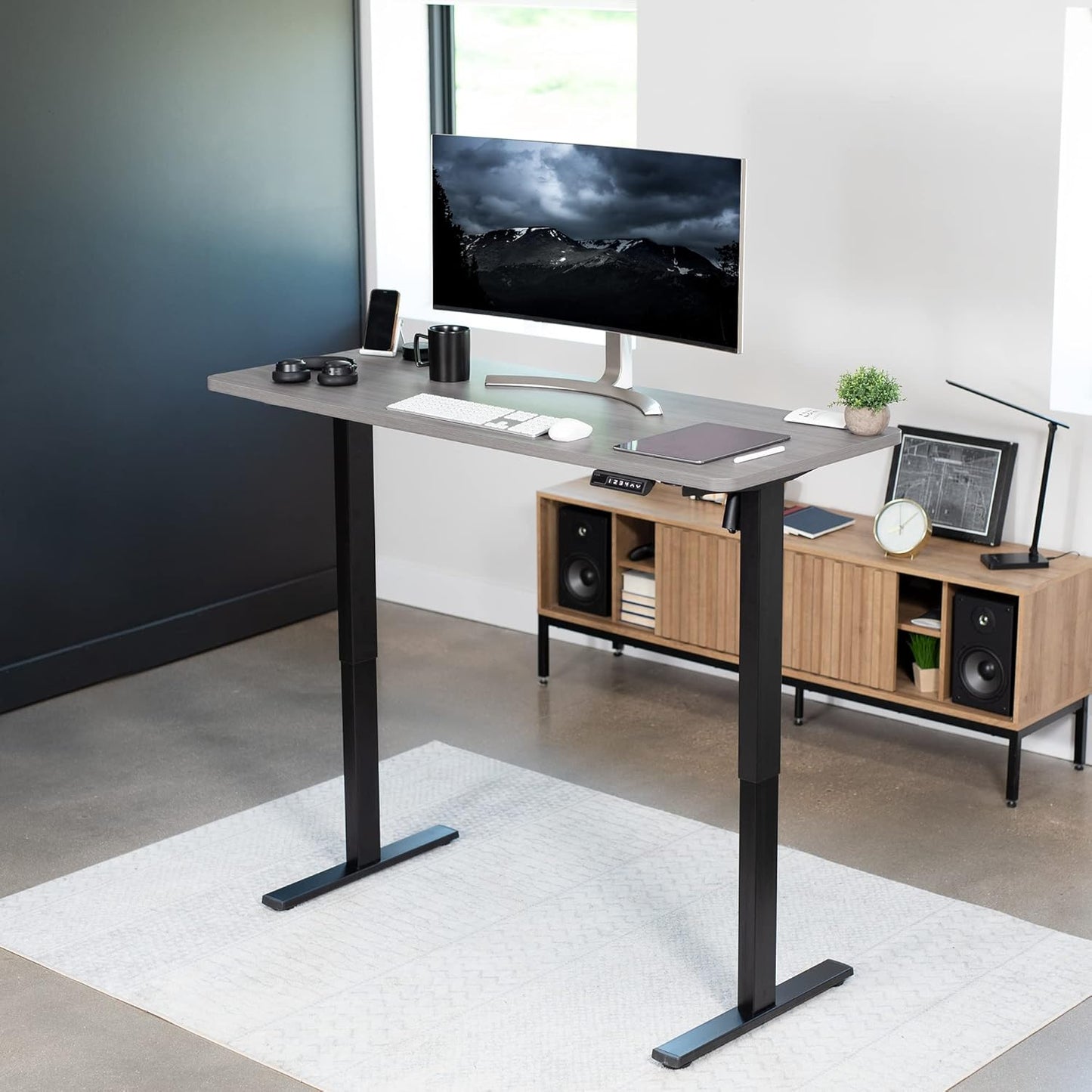 VIVO Electric 60 x 24 in Standing Desk, Memory Height Adjustment, 1B Series, One-Piece Dark Gray Top, Black Frame, DESK-KIT-1B6G