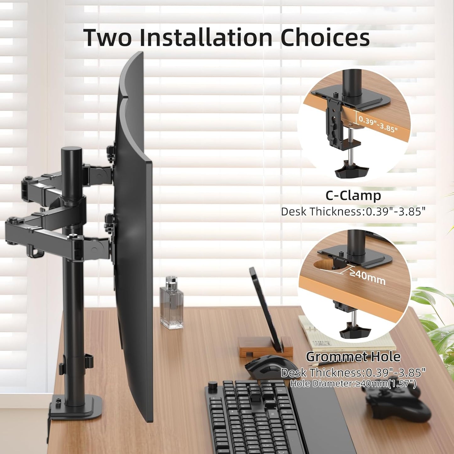Suptek Dual Monitor Arm Desk Mount,Ultrawide Dual Monitor Arm for 2 Monitor Screens up to 42 inches and Max 22lbs Each,Extra Tall 15.75" Pole Fully Adjustable Monitor Stand for Desk,Black(MD9442LB)