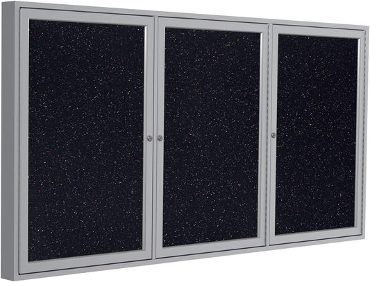 Ghent 36"x72" 3-Door indoor Enclosed Recycled Rubber Bulletin Board, Shatter Resistant, with Lock, Satin Aluminum Frame, Confetti (PA33672TR-CF) ,Made in the USA