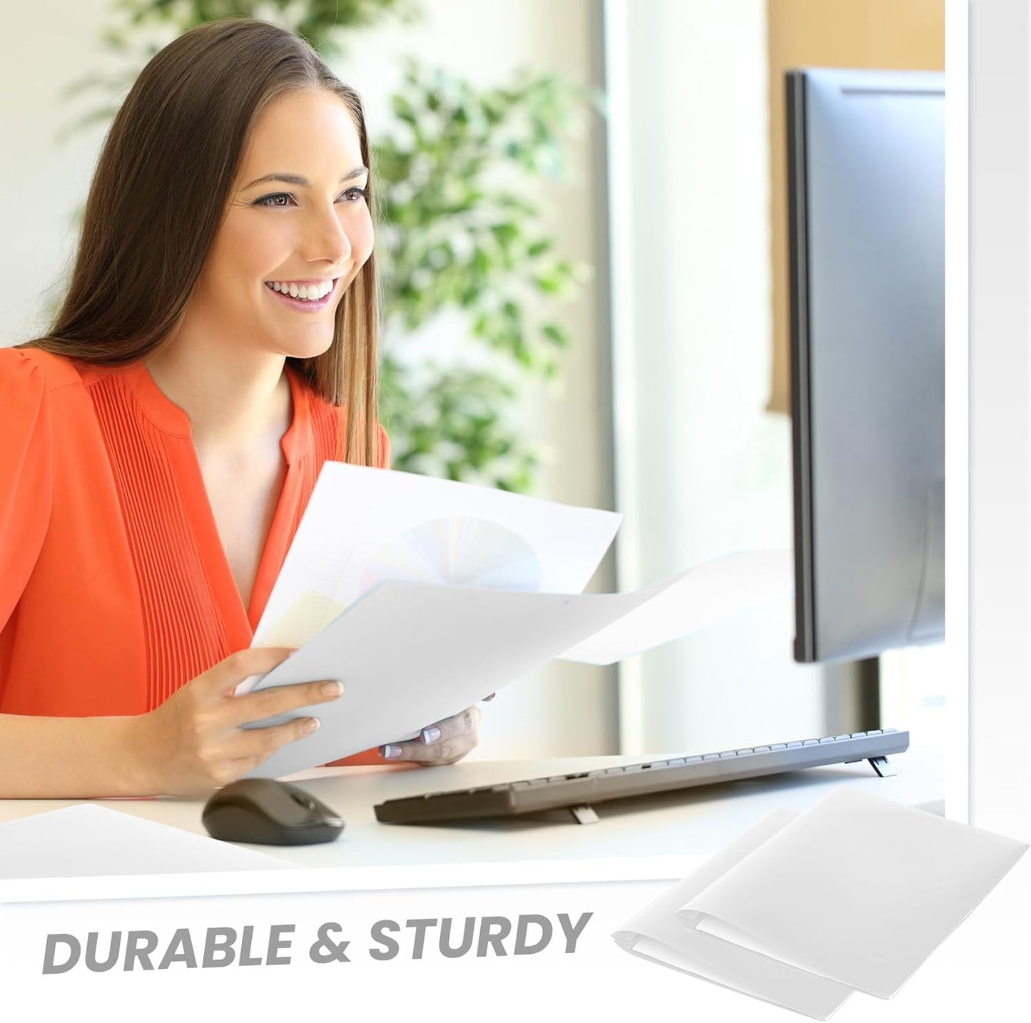 Lincia 100 Pcs Plastic Folders with Pockets and Prong Folders with Prongs 2 Pockets for Office, School for Students, Teachers, Office Workers(White)