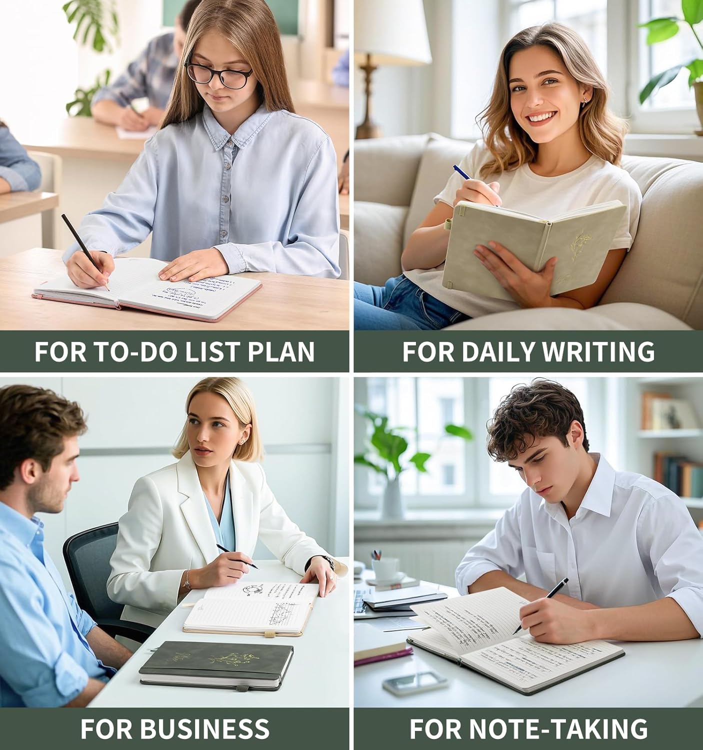 Lined Journal Notebook For Women, 200 Pages A5 Hardcover Leather Journals For Writing College Ruled Notebook For Work School Note Taking Business Diary Notepad 5.7'' X 8.3''-Green