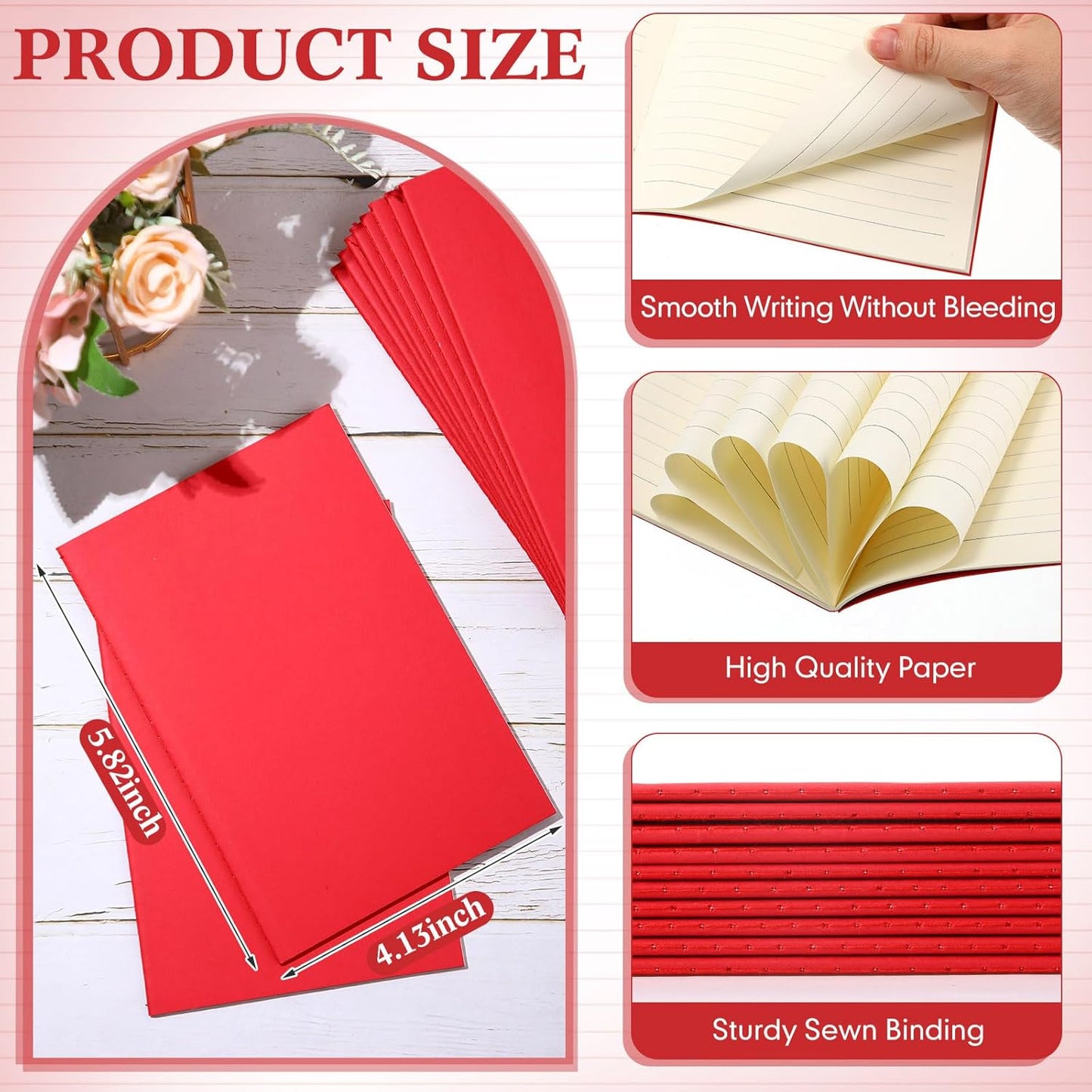 Sepamoon 150 Pack Kraft Notebook Journals 5.82 Inch x 4.13 Inch A6 Journal Softcover Notebooks Bulk for Kids Student Writing Sketch Travel Office Notepad with 48 Pages 24 Sheets, Lined (Red)