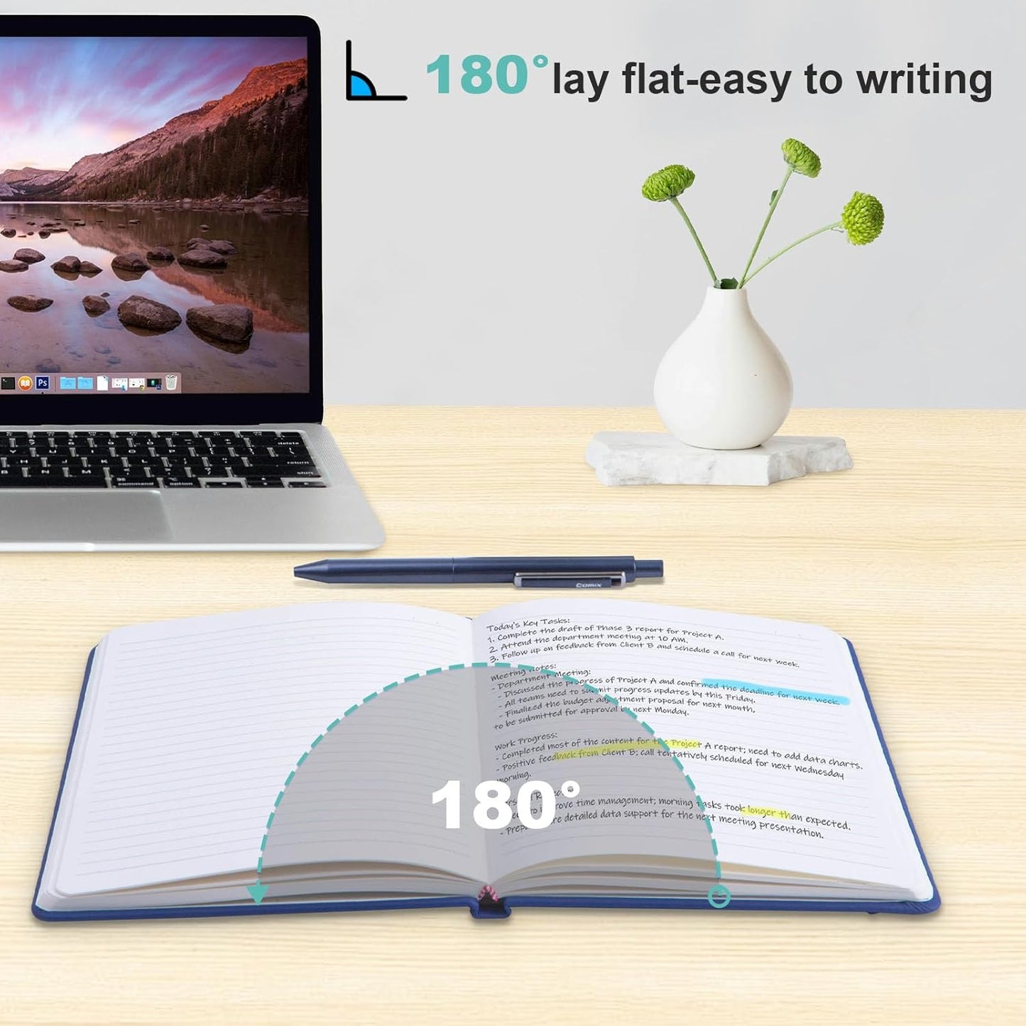 Comix Lined Journal Notebook for Women Men, Journaling Notebooks for Office School Home, 240 Pages, 5.5" x 8.3", College Ruled, A5, Hardcover, Navy Blue