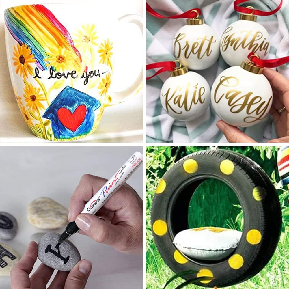 Paint Pens Paint Markers - White Permanent Markers 8 Pack, Oil Based Waterproof Quick Dry Medium Tip Marker Pen for Metal, Wood, Fabric, Plastic, Rock, Stone, Mugs, Canvas, Glass, Art Craft