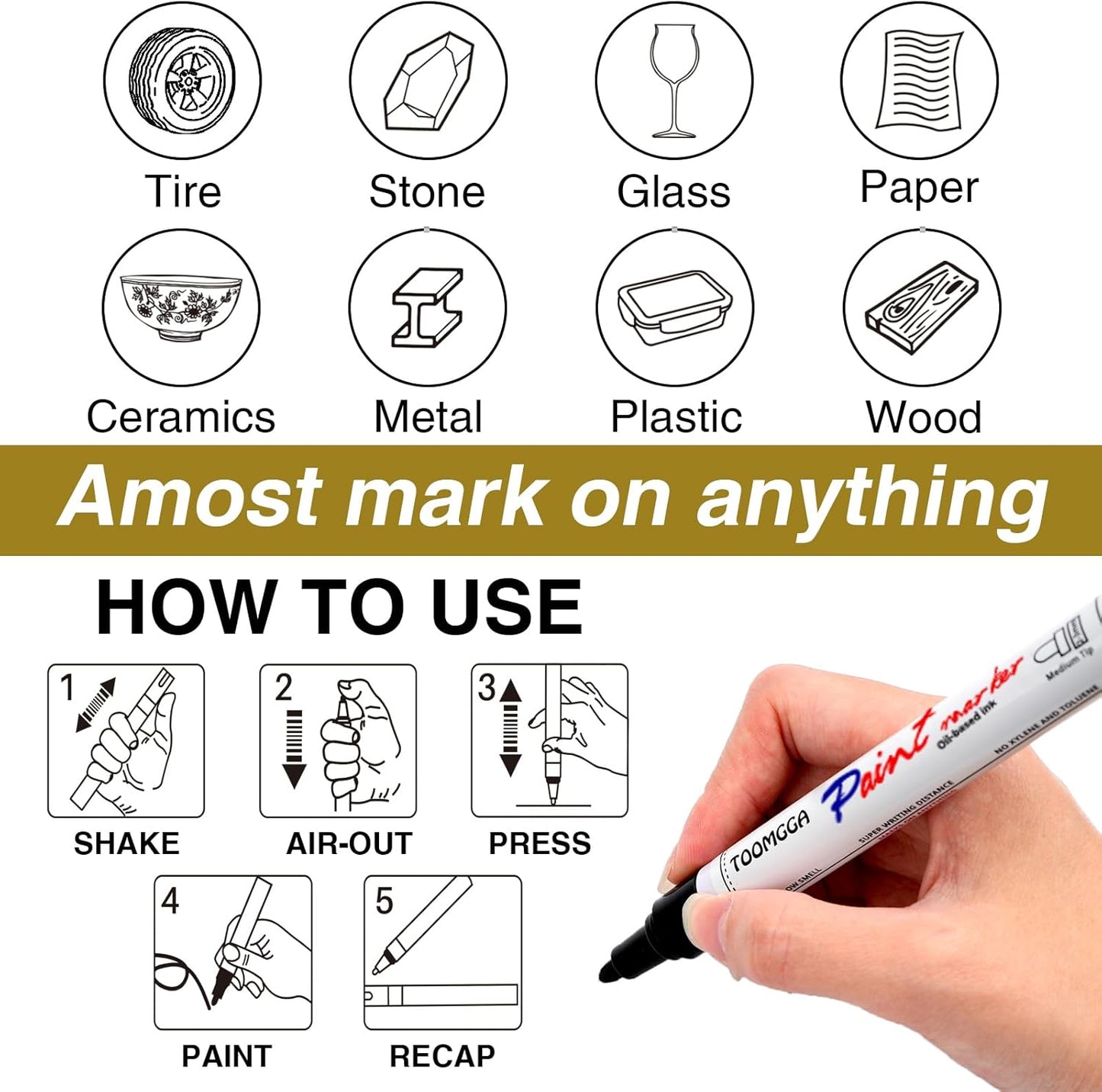 Permanent Paint Pens Blue Paint Markers 2 Pack Oil Based Markers, Quick Drying and Waterproof Marker Pen, Car Tire, Metal, Rock Painting, Wood, Plastic, Canvas, Craft Supplies for Adults