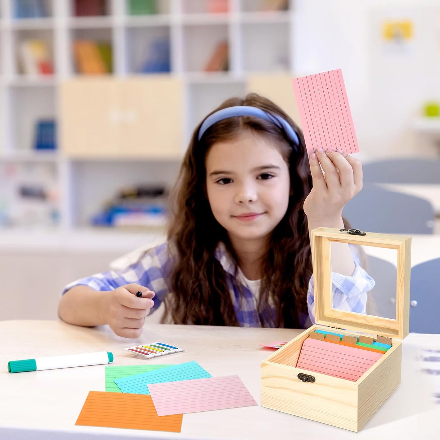 Kathfly 3 x 5 Inch Index Card Holder Set, 230 Pcs Heavy Note Index Cards Large Capacity Wooden Recipe Box Organizer Case with Dividers Flash Card Holder for Office, Home and School